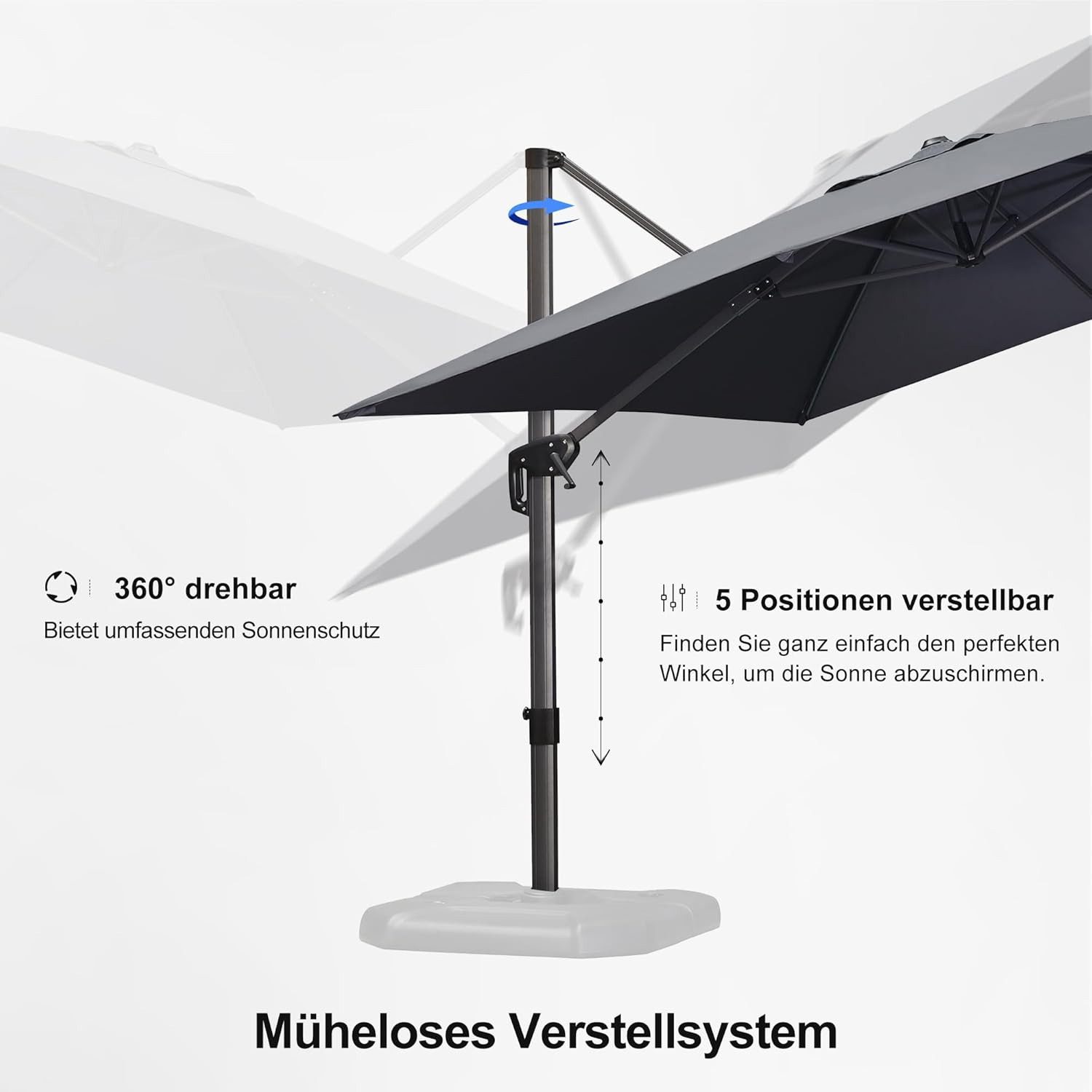 PURPLE LEAF Sonnenschirm Rechteck Alu Außenbereich Ampelschirm mit Schirmständer, LxB: 350,00x270,00 cm, Set, 360°Rotation, Sonnenschutz UV50+, für Garten, Terrasse, Pool, Balkon