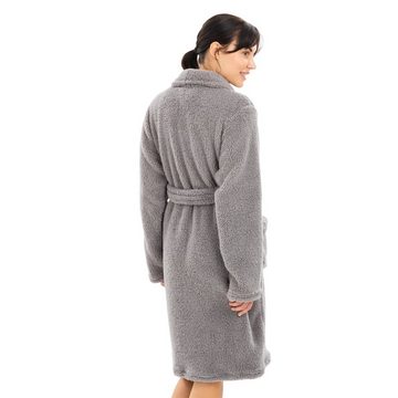 HOMELEVEL Damenbademantel Kuschelfleece Bademantel Damen - Sherpa Morgenmantel Taschen Gürtel, Polyester