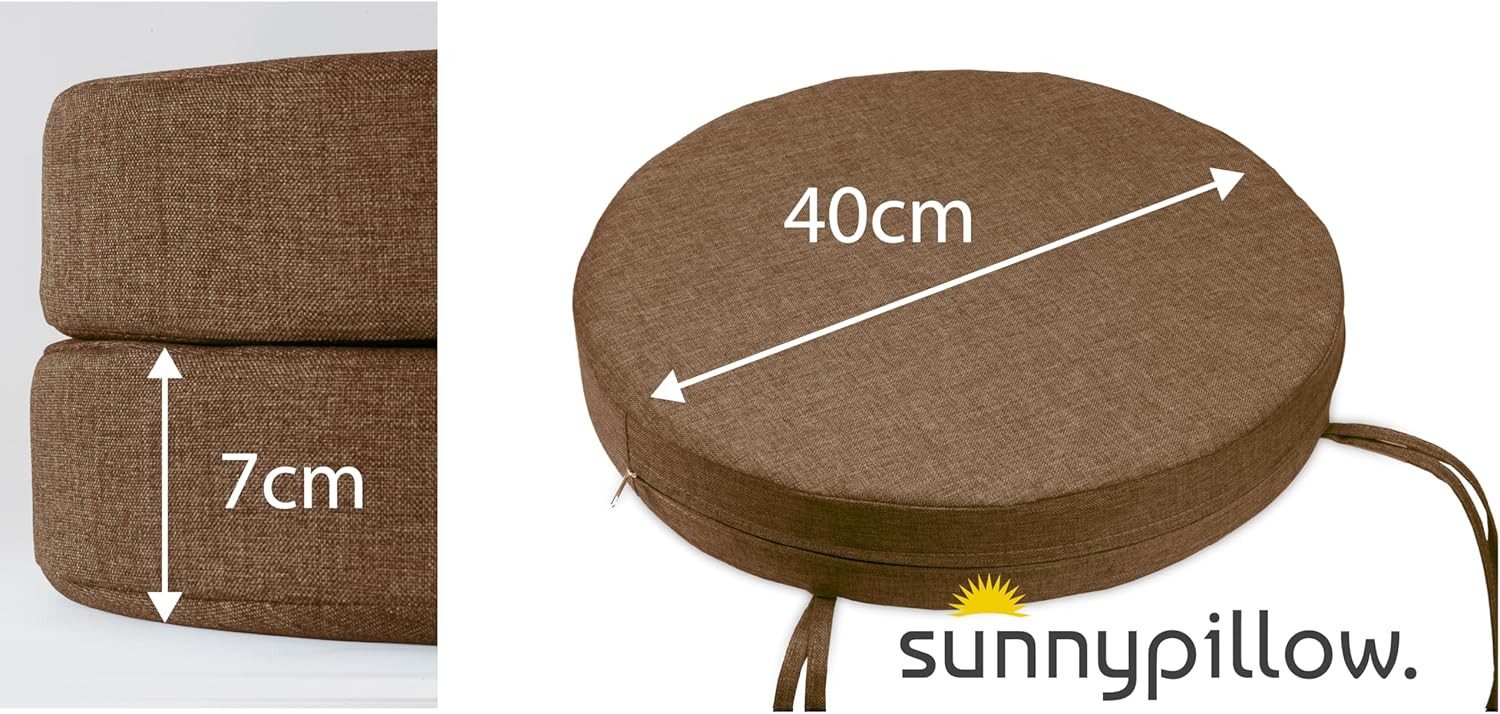 sunnypillow Stuhlkissen 2er Set Stuhlkissen Rund Ø 40 cm mit Bändern "HAVANA"