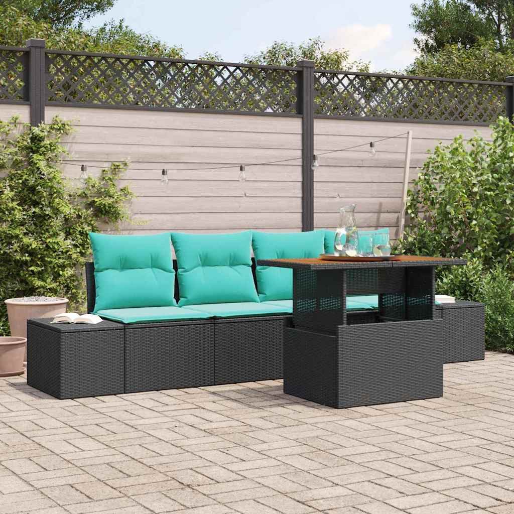 vidaXL Loungesofa Garten Essgruppe 5 stk. 4-Sitzanzahl Schwarz und Teal, 5 Teile