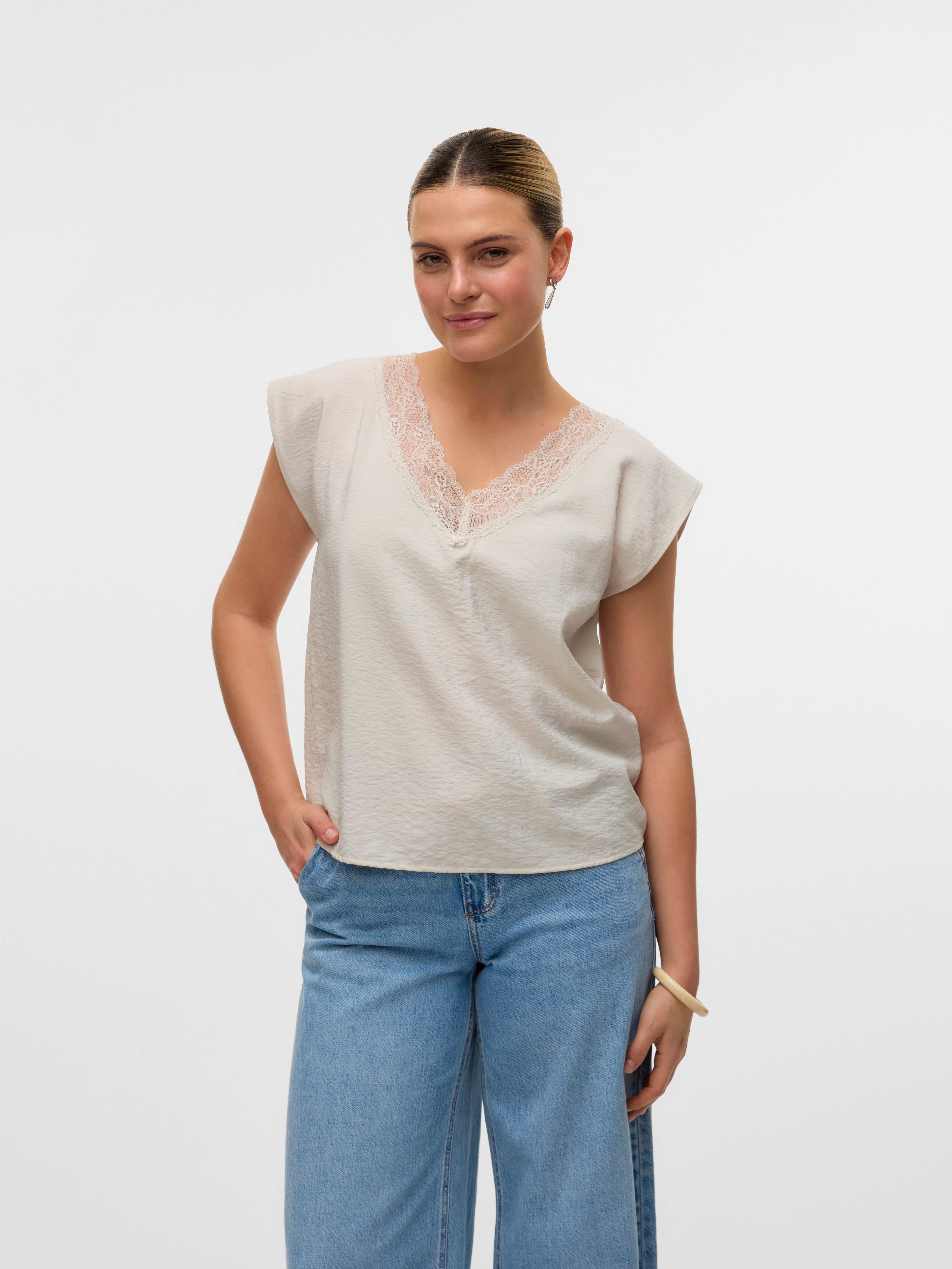 Vero Moda Spitzentop VMSAFA SL V-NECK LACE TOP WVN GA NOOS günstig online kaufen