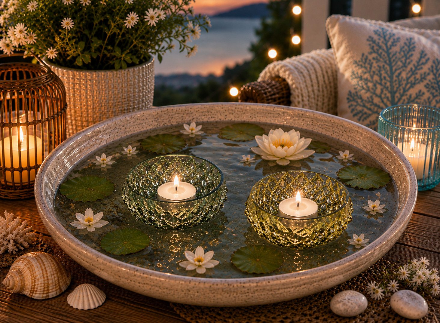 finehomegarden Teichfigur Schwimmschale Glas Teelicht grün Ø10 cm Handgefertigte Schalen, (Set, 2-St., 2 tlg), Schwimmdekoration für Wasserschalen, Teiche & Garten 2farbig sortiert