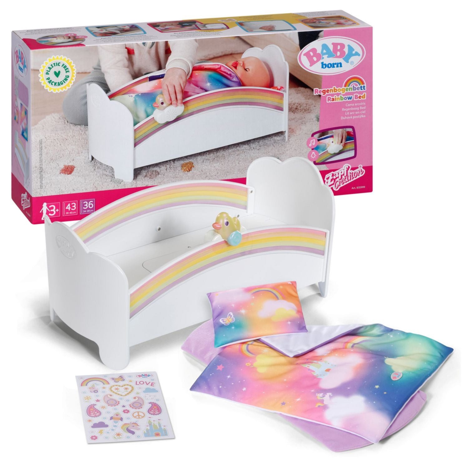 Babypuppe BABY born Regenbogen Bett