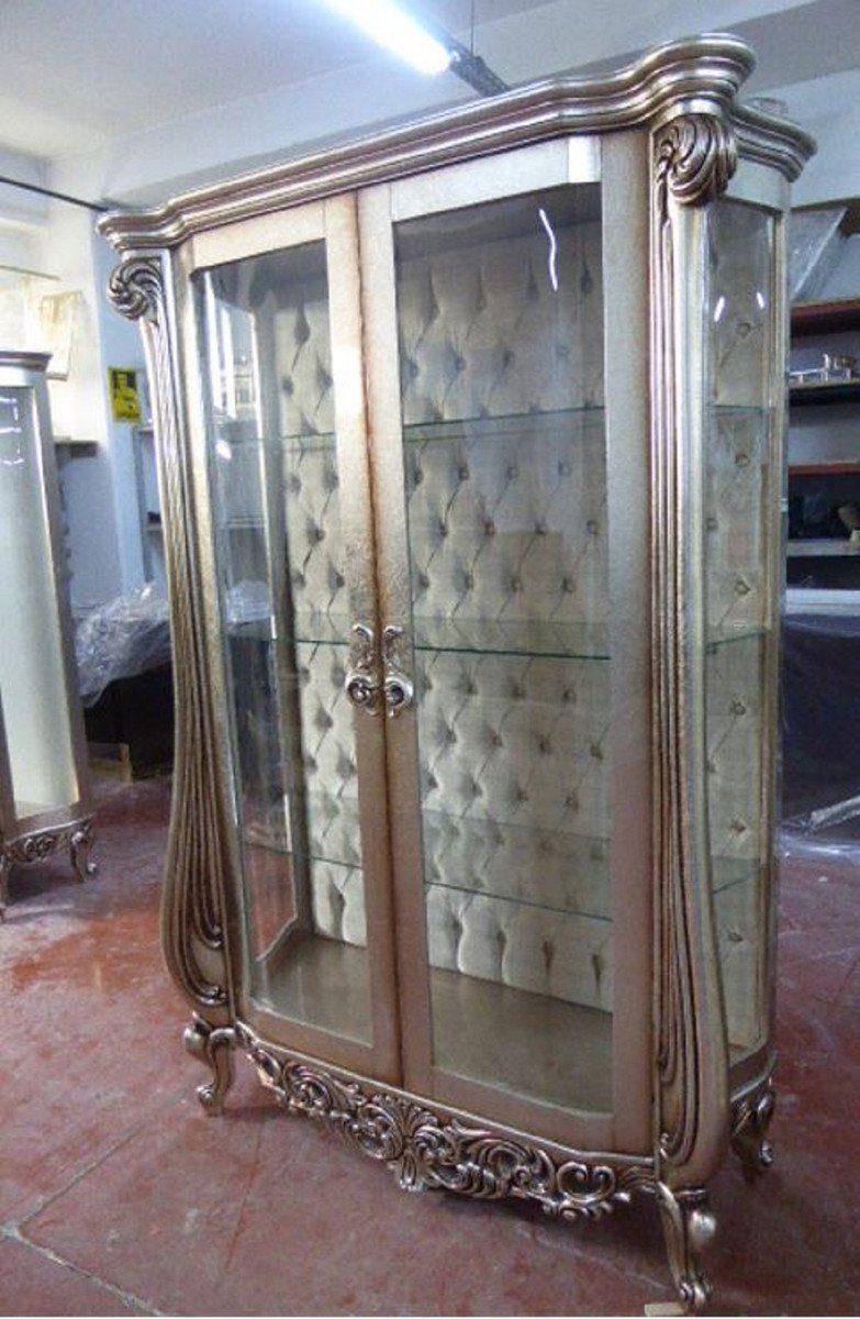 Casa Padrino Vitrine Luxus Barock Vitrine Silber - Handgefertigter Massivholz Vitrinenschrank mit 2 Glastüren - Prunkvolle Barock Möbel