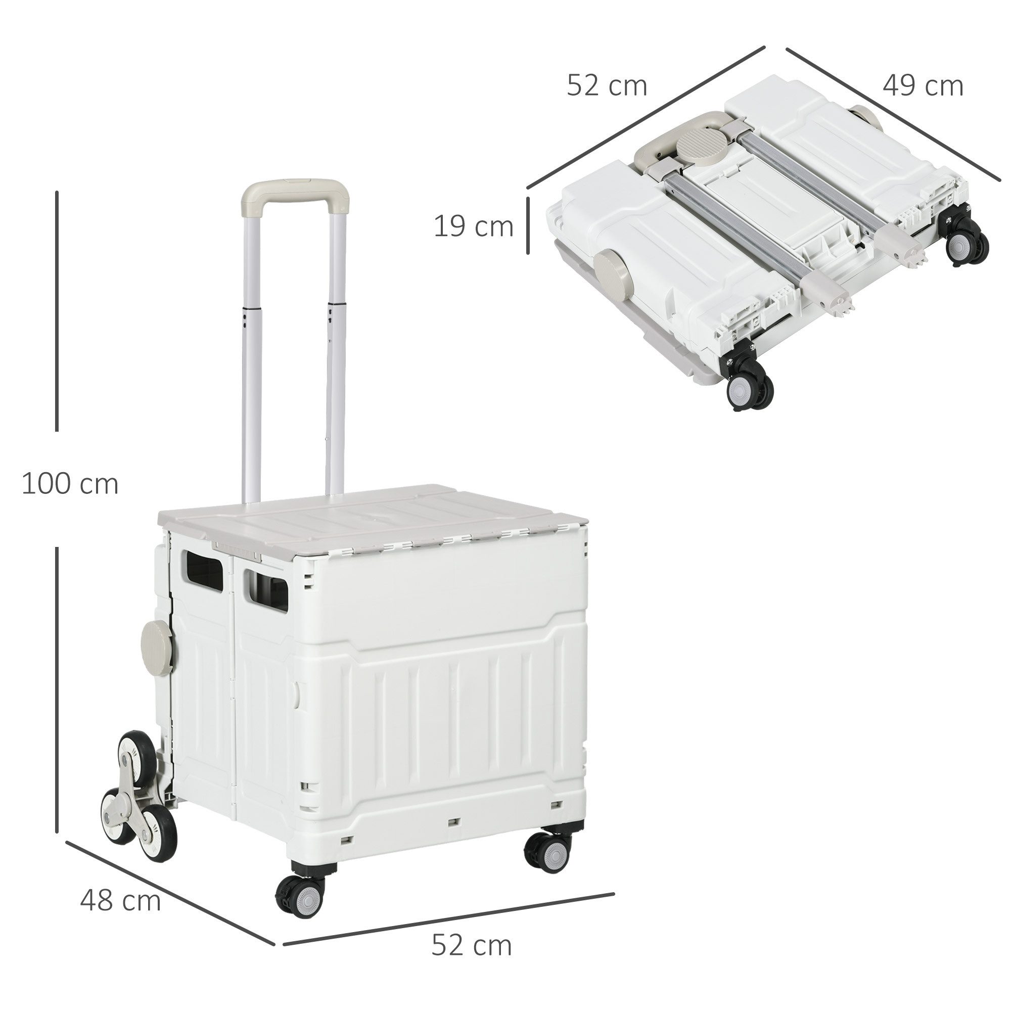HOMCOM Einkaufstrolley klappbar Treppensteiger bis 80 kg aus Aluminium, 51 l, für Büro, Speicher, Schule, Weiß – Bild 3 von 5