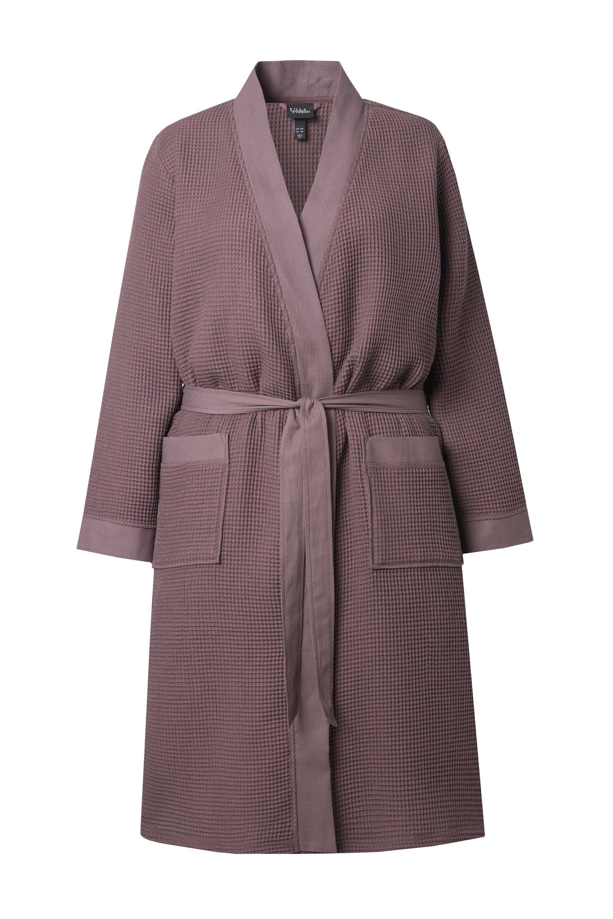 Ulla Popken Bademantel Bademantel Schalkragen Gürtel Waffelpiqué Langarm, L günstig online kaufen