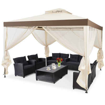 COSTWAY Pavillon, mit 4 Seitenwänden & Moskitonetz, Sonnenschutz, 3m x 3m