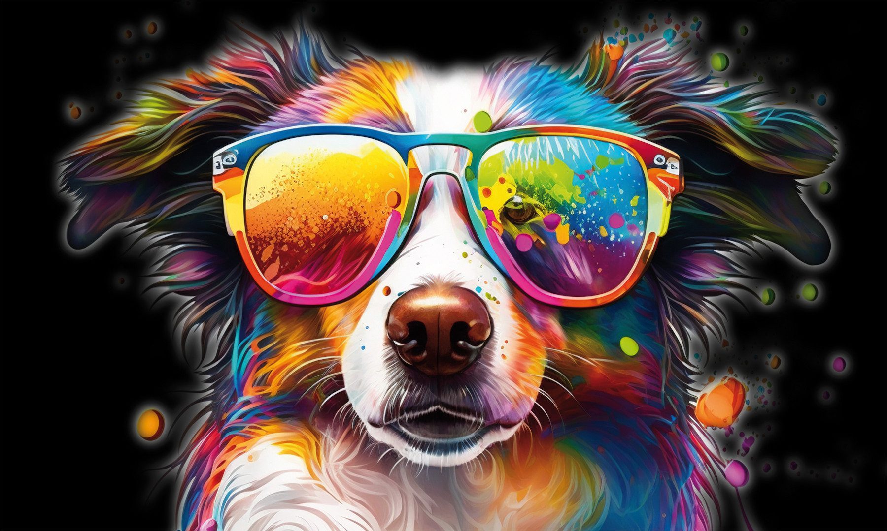 Bönninghoff Leinwandbild Wandbild BUNTER HUND XXL 90x150 cm – Leinwandbild Keilrahmen Deko, Comic, Hund, Hundebilder (1 St), auf Keilrahmen gespannt