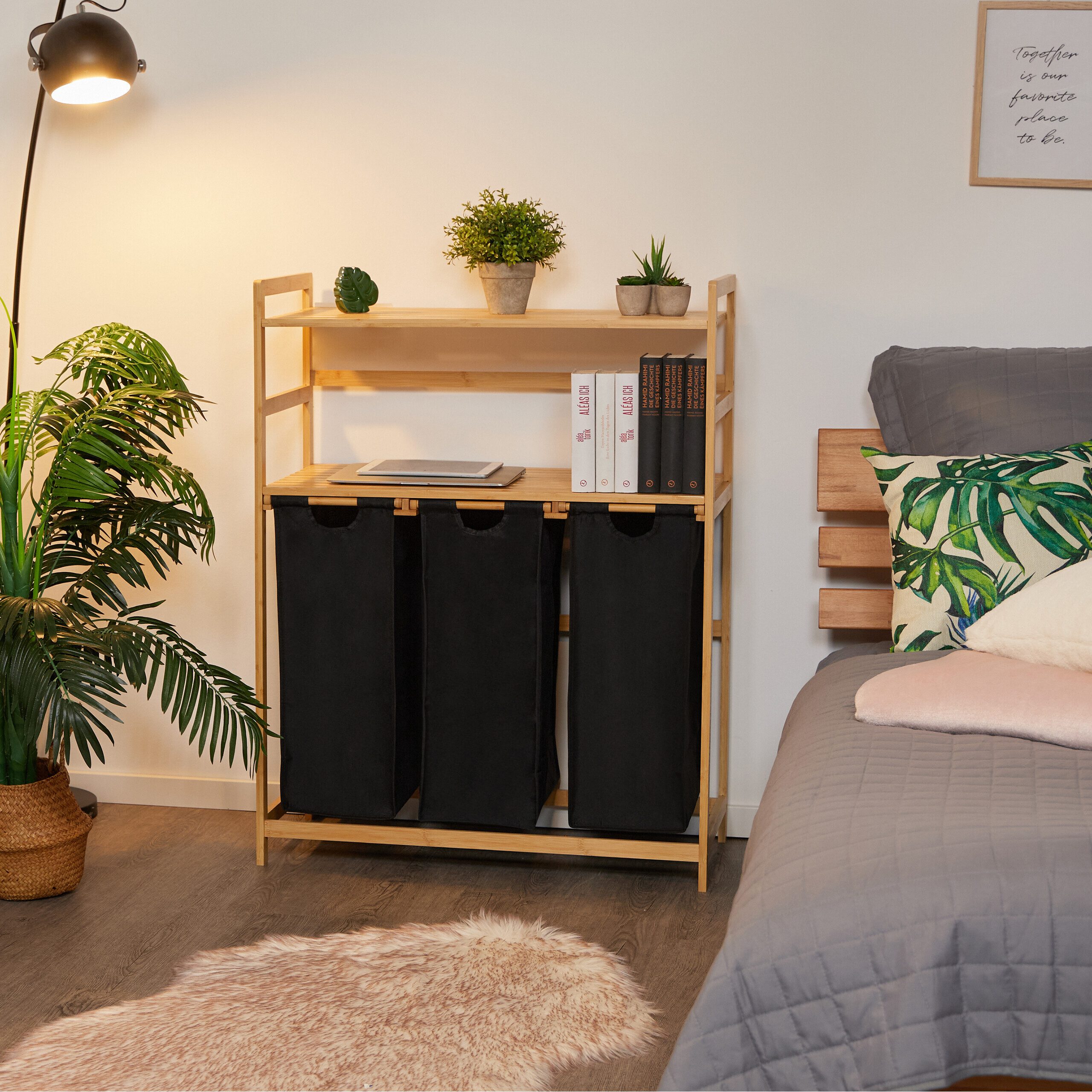 relaxdays Wäschekorb Wäschekorbregal mit 2 Ablagen günstig online kaufen