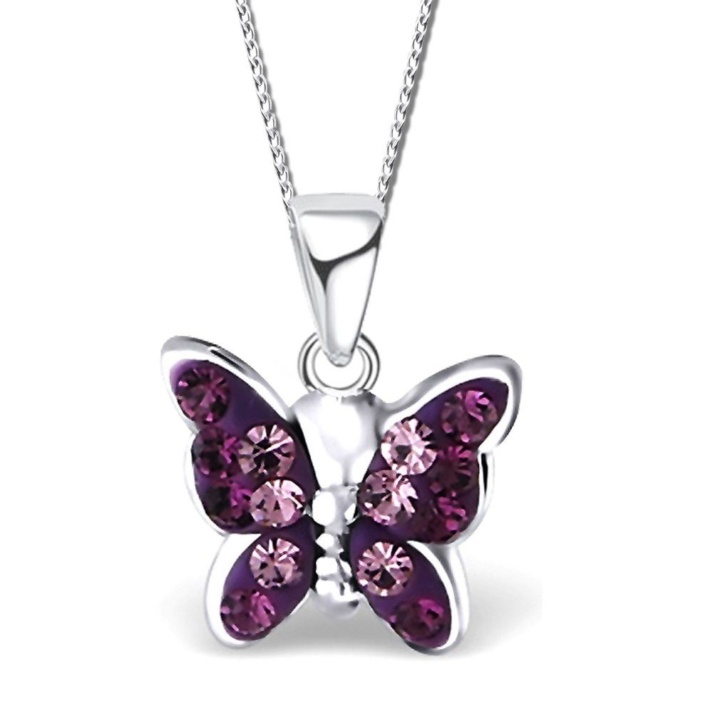 Limana Kette mit Anhänger Mädchen Damen Kinder Halskette echt 925 Sterling Silber Schmetterling, Silberkette mit Zirkonia Silberschmuck lila K409o 40+5cm