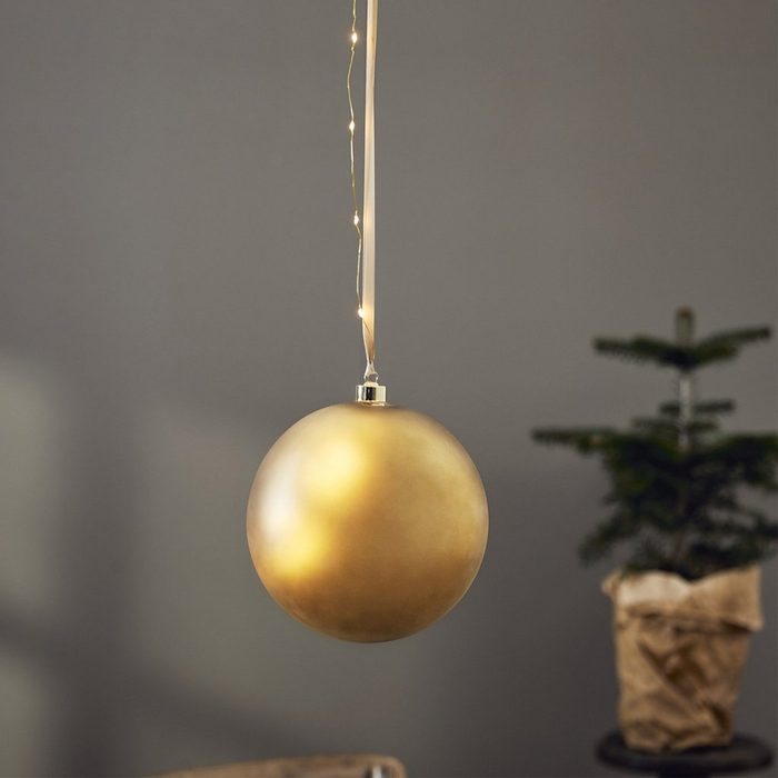 MARELIDA Weihnachtsbaumkugel LED Weihnachtskugel Christbaumkugel beleuchtete Glaskugel Timer Deko gold 20cm (1 St)