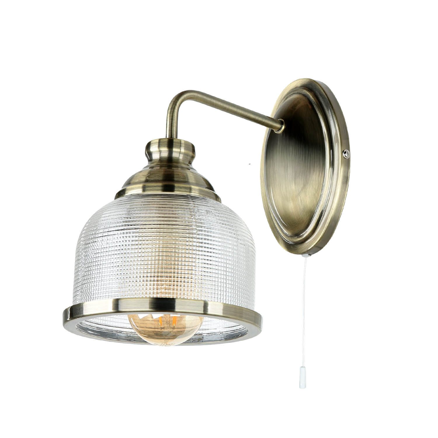 Licht-Erlebnisse Wandleuchte BISTRO, ohne Leuchtmittel, Glas Metall mit Schalter E27 in Messing Antik Klar/Transparent BISTRO