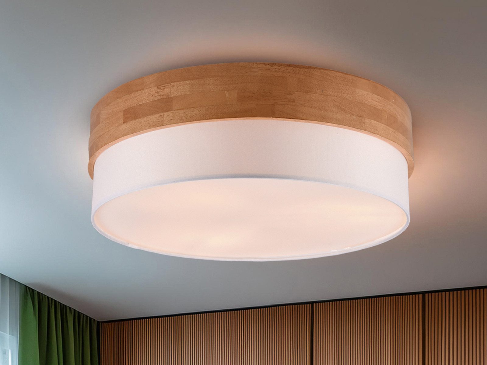 TRIO Leuchten LED Deckenleuchte, LED wechselbar, Warmweiß, große Holz-lampe günstig online kaufen