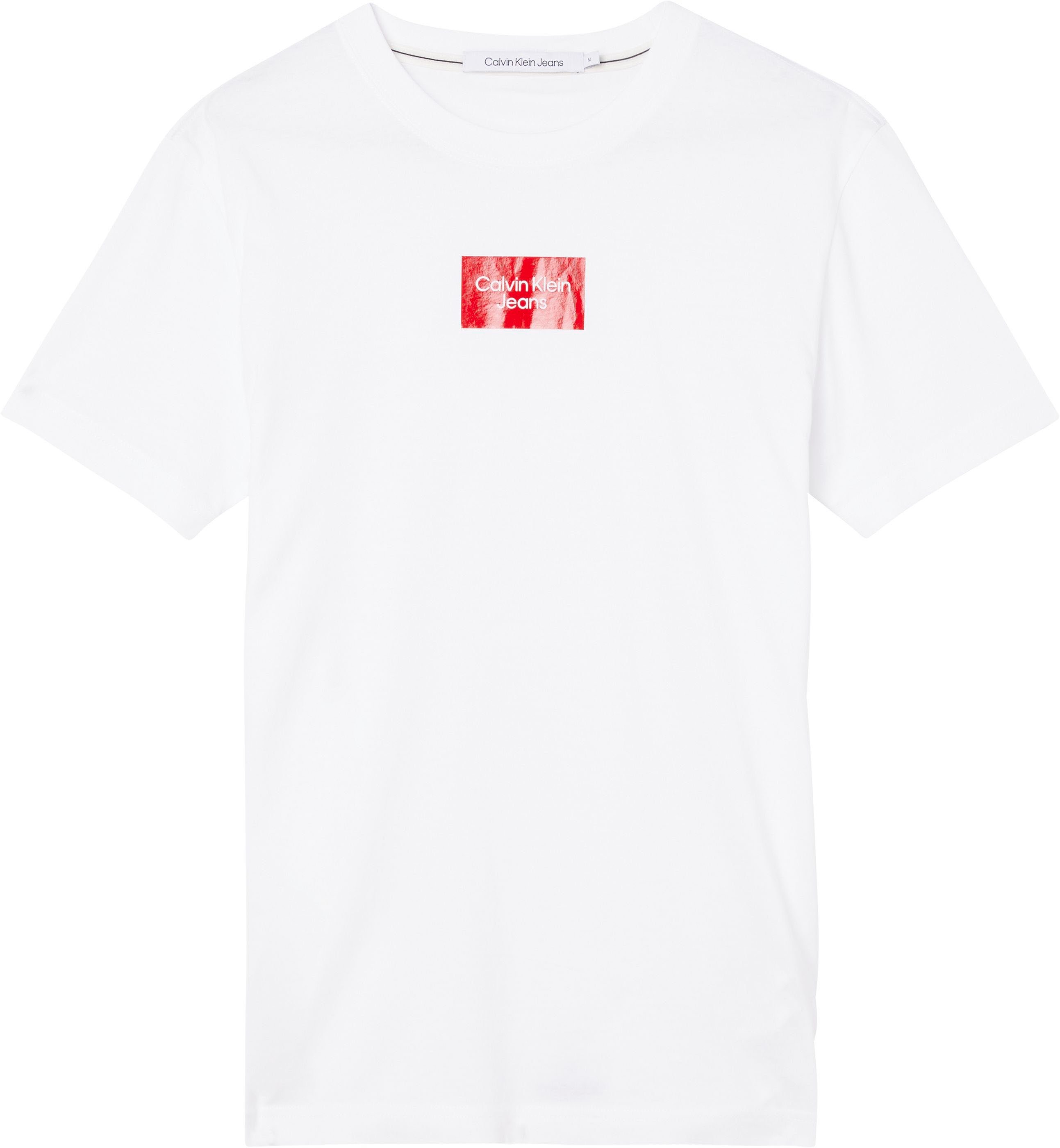 Calvin CENTER Klein T-Shirt White BOX TEE Logodruck mit Bright SMALL Jeans