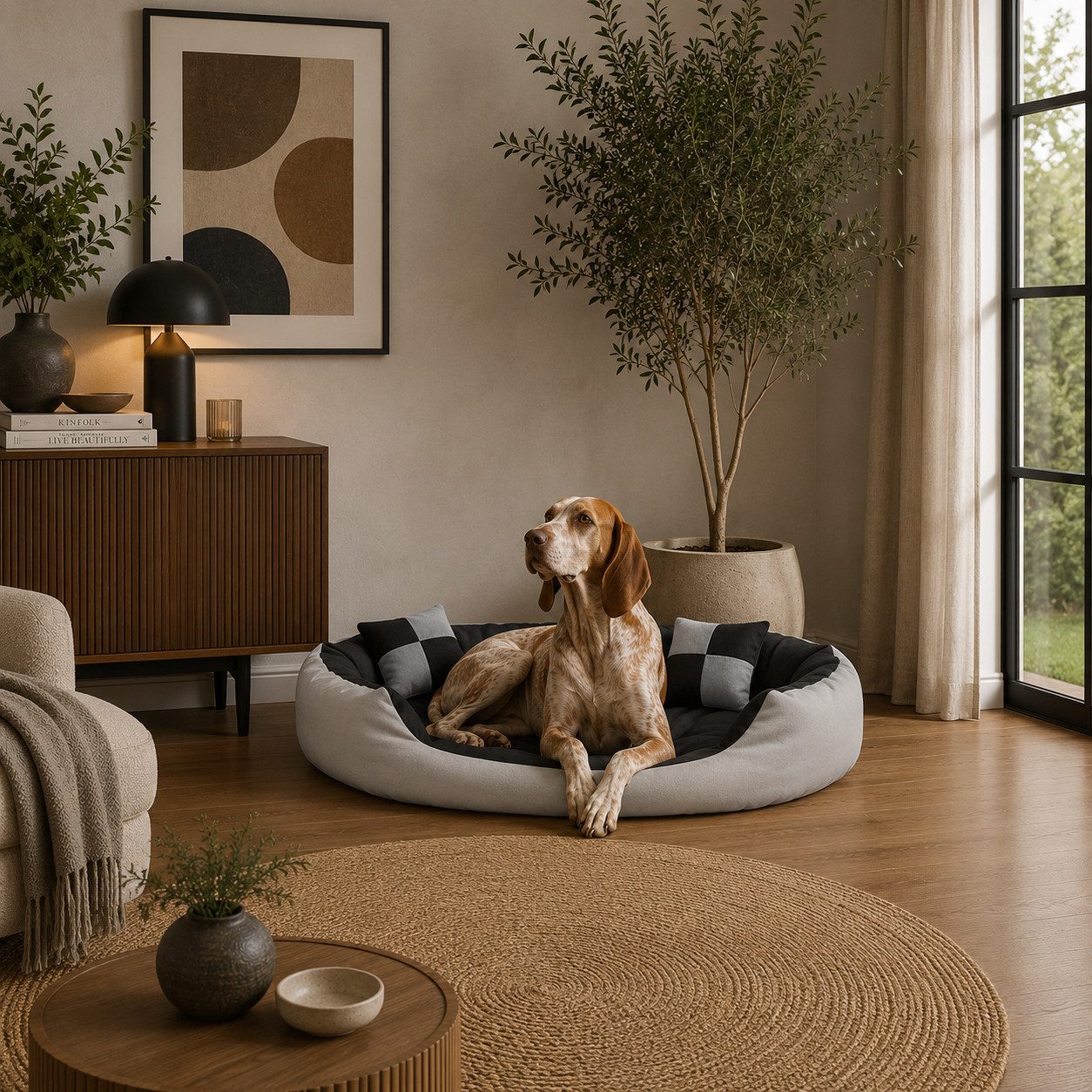 belviona Tierkissen, Hundekörbchen wasserabweisend, 110x80 cm, grau/schwarz, Oxford, Hundebett mit Wendekissen, tiefer Einstieg & 2 Spielkissen