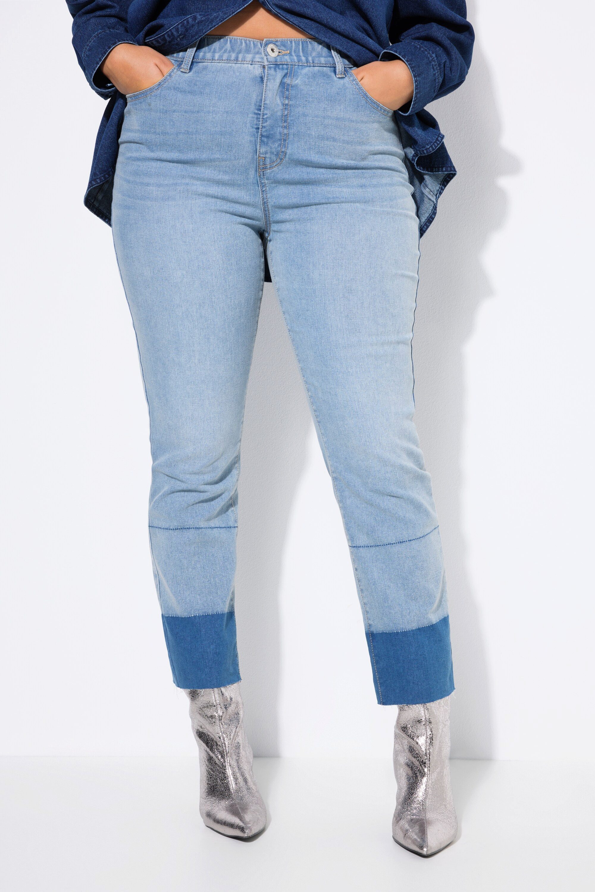 Funktionshose Mom-Jeans cutted Saum in Dark Denim 5-Pocket