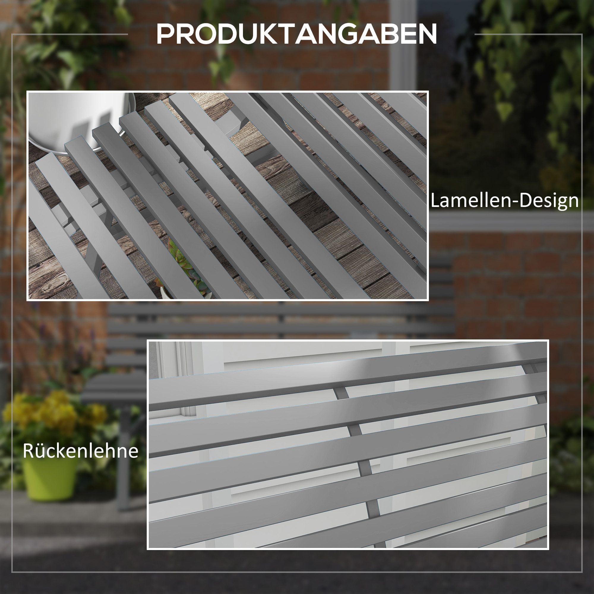 CHICFURN Gartenbank 2-Sitzer Sitzbank mit Rückenlehne aus Aluminium, Grau (Packung, 1-St., Maße 123 x 67 x 79 cm, stabile Konstruktion), Für Terrasse, Balkon und Gartenbereiche geeignet