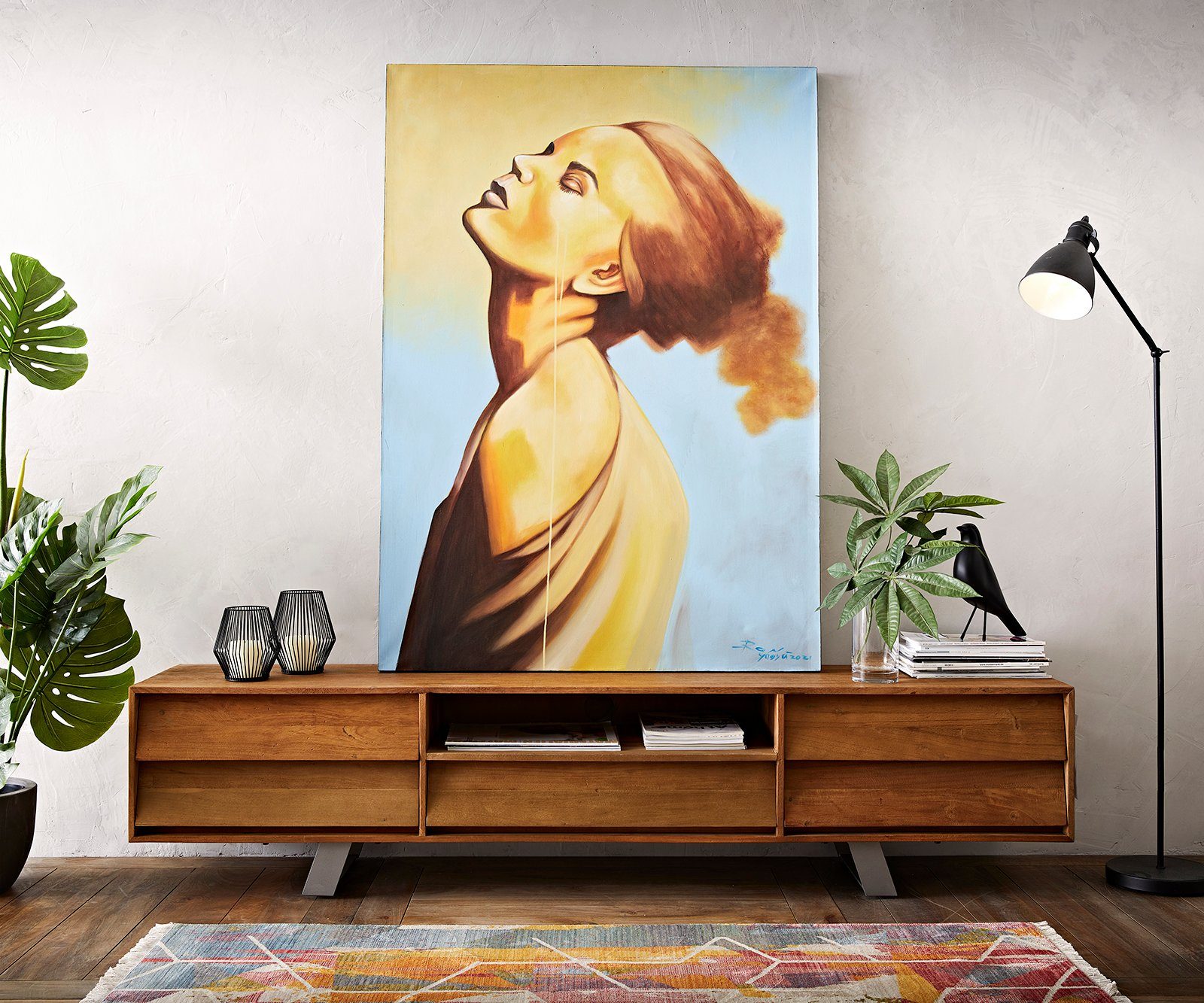 Mehrfarbig auf Young, DELIFE Acryl Leinwand 100x140 Wandbild Woman cm