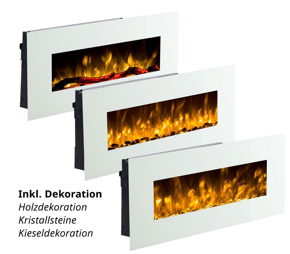 LED Dekorationen, FIRE Fernbedienung, Heizung, elektrisch Feuer Wandkamin 3 mit Kamin GLOW mit (weiß) Timer, Elektrokamin Pluto Elektrischer