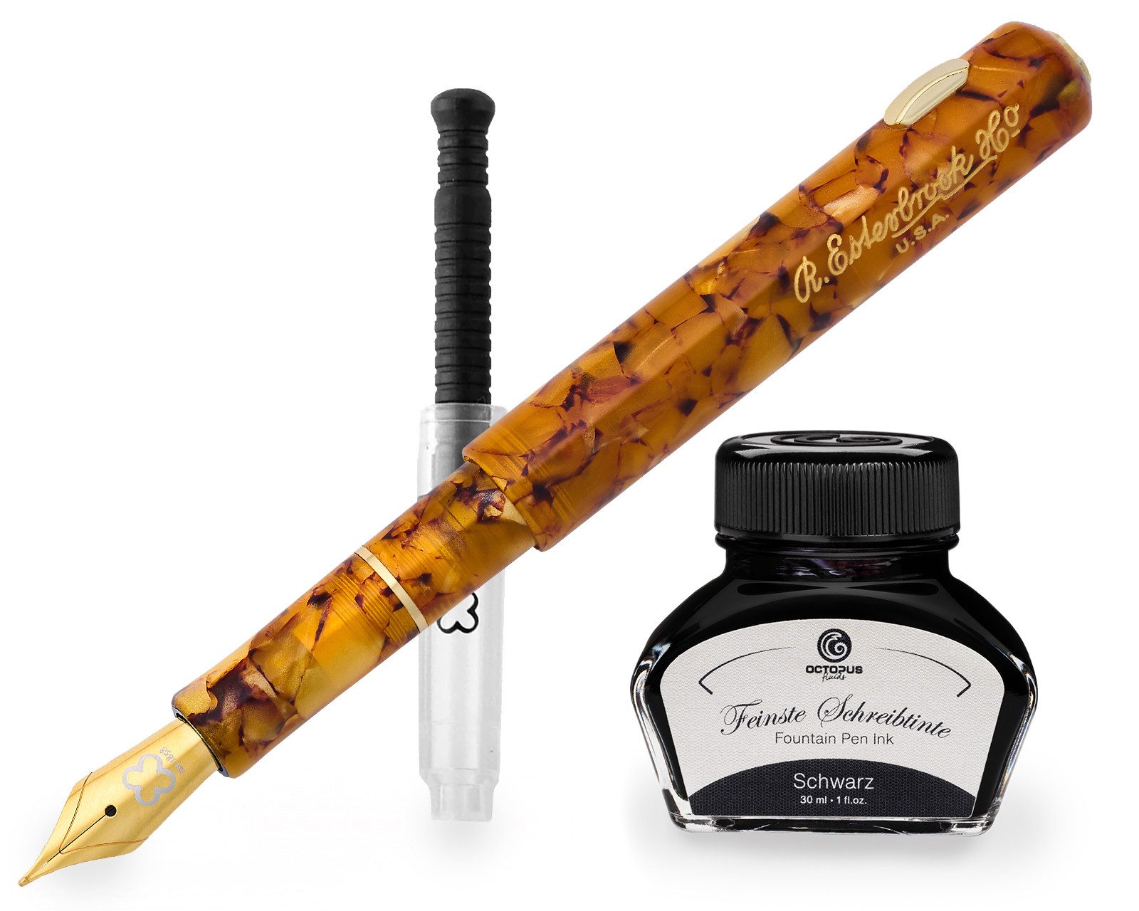 OCTOPUS Füllfederhalter Esterbrook Niblet Honeycomb, Gold Füllhalter mit 30ml Tinte, (Füller mit Schreibtinte, 1-tlg., Schwarz)