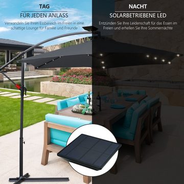 Clanmacy Sonnenschirm 3m/3.5m Sonnenschirm Gartenschirm mit LED Solar Ampelschirm Pavillon Kurbelsonnenschirm Alu