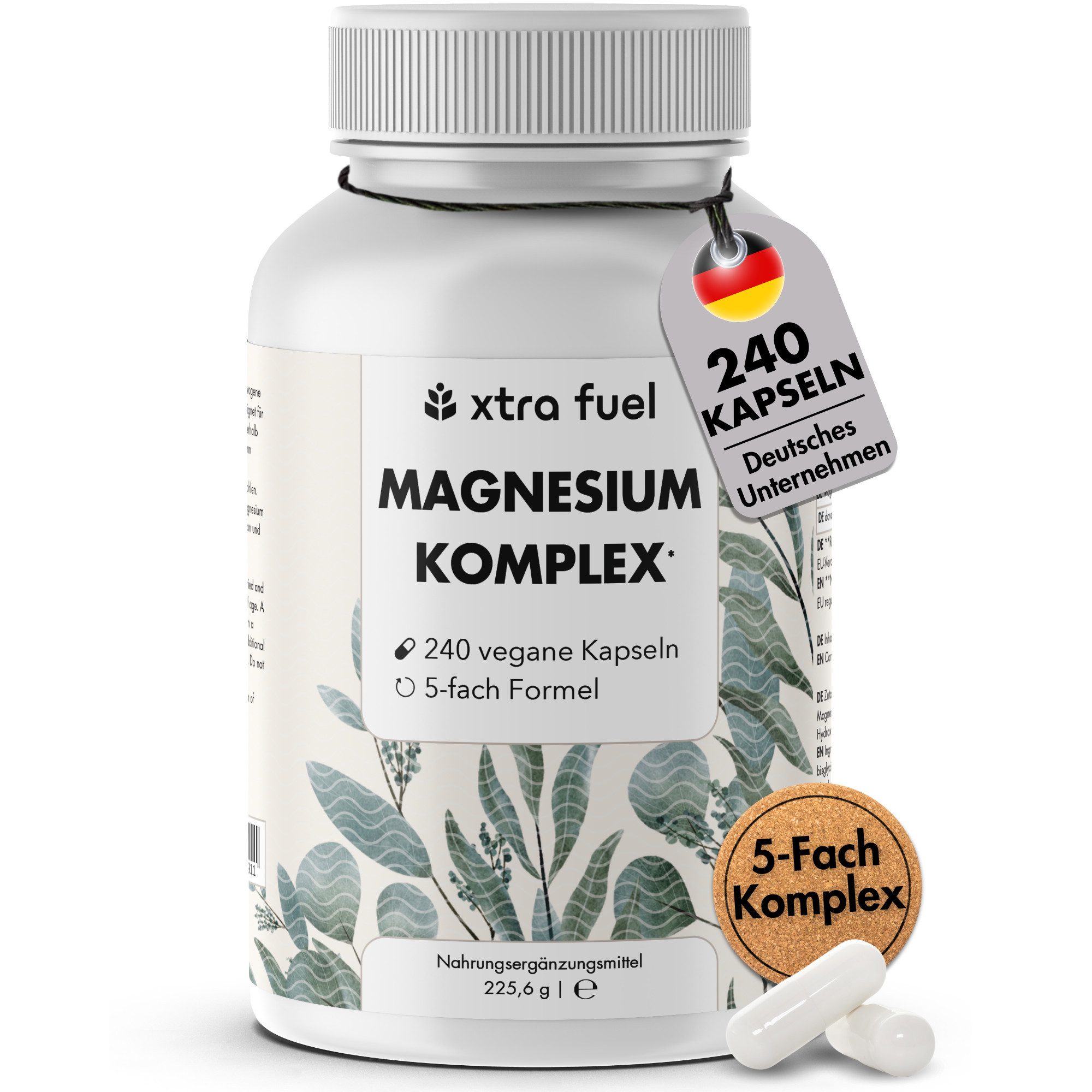 XTRA FUEL Magnesium Komplex* - 5‑fach Formel mit 400mg elementarem Magnesium Kapsel, 225.6 g