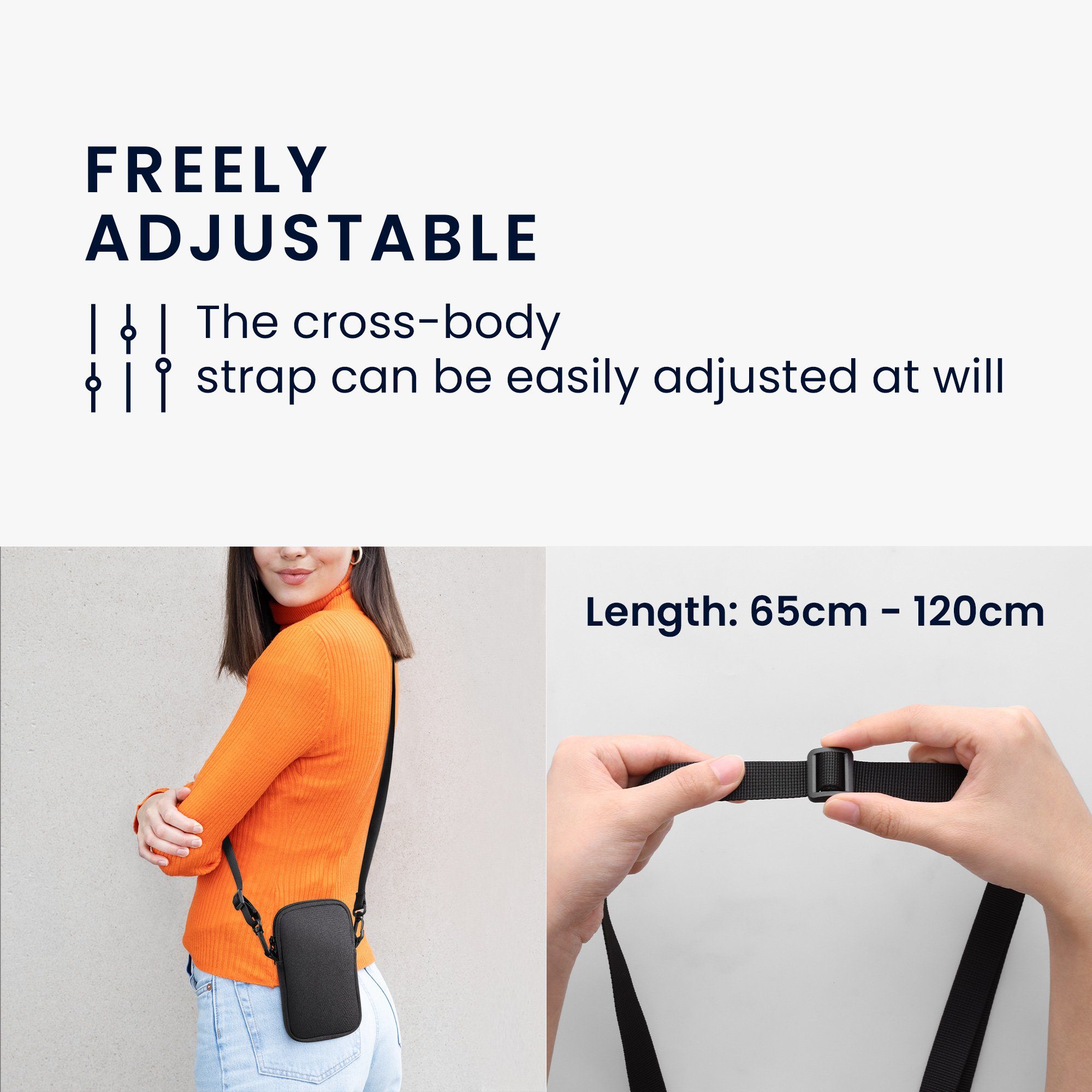 kwmobile Handytasche Handytasche für Smartphones L - 6,5" (1-tlg), Neopren Handy Hülle mit Kordel - Tasche mit Handykette 16,5 x 8,9 cm