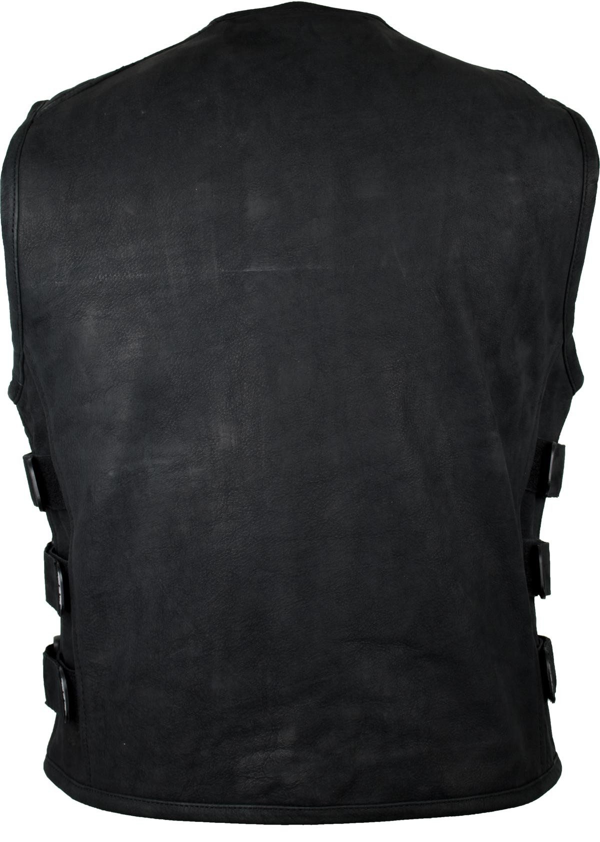 MDM Lederweste Matt Schwarze Motorrad Biker Lederweste aus Büffel Nubuk Leder