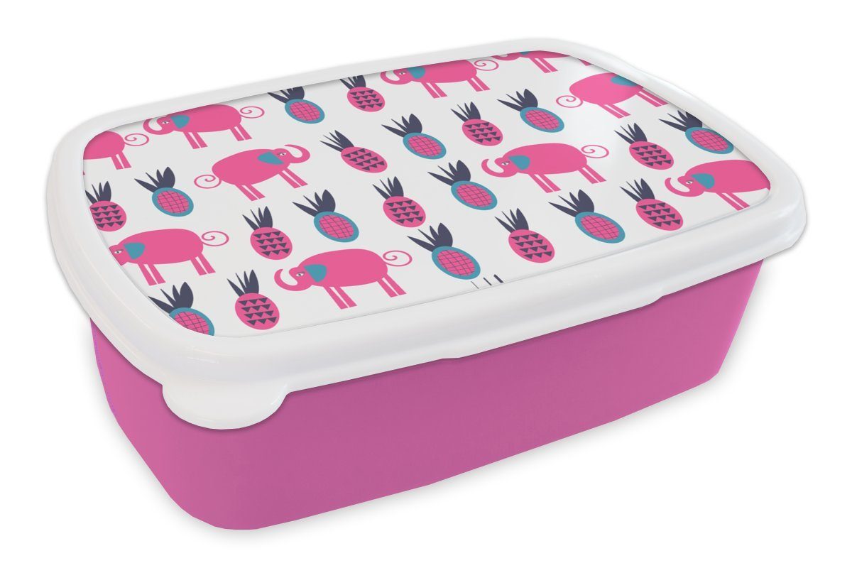 MuchoWow Lunchbox Kunststoff, rosa Snackbox, Design, Brotdose Elefant für Brotbox Ananas - Erwachsene, Mädchen, - Kinder, Kunststoff (2-tlg)