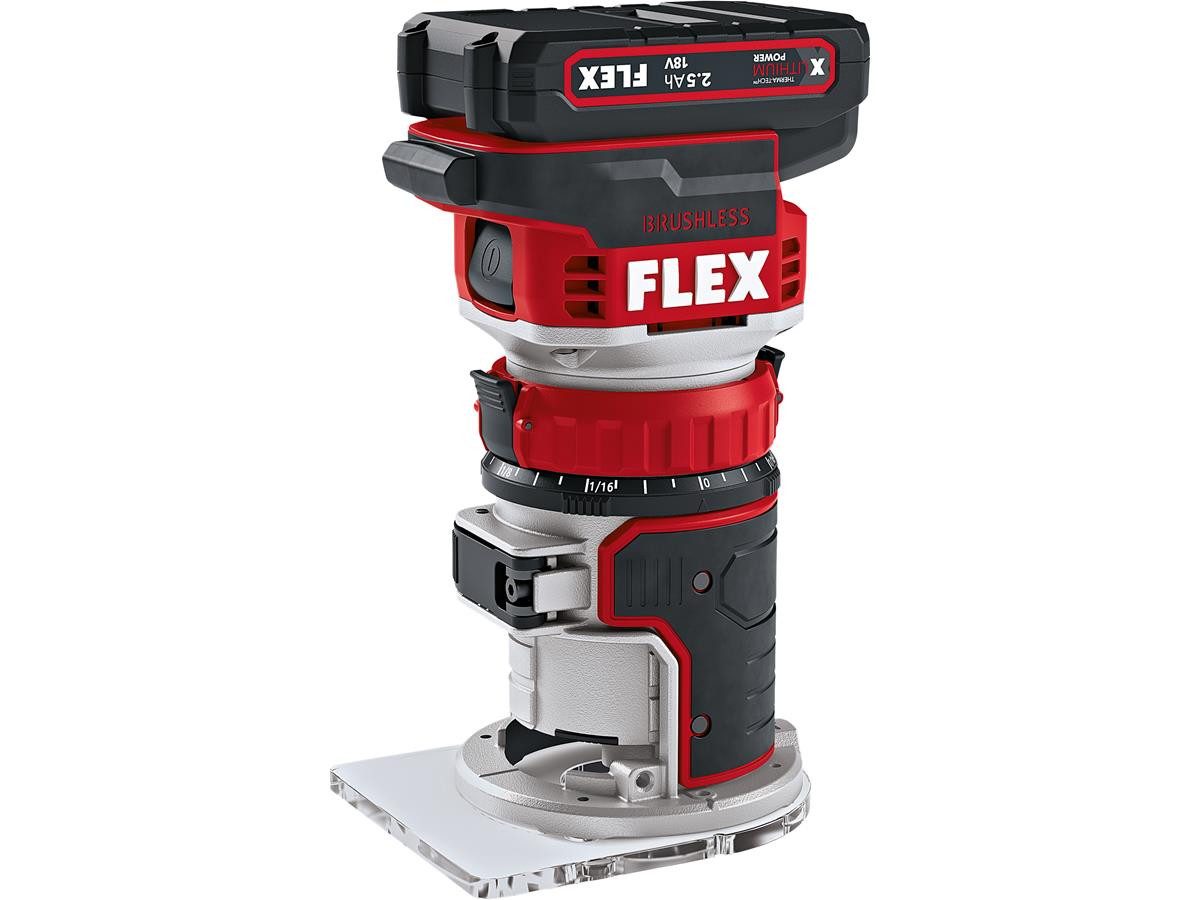 Flex Oberfräse CER 18.0-EC, 18 in V, (Set Version mit L-Boxx, 2 Akkus 2,5 Ah und Ladegerät), Werkzeugloser Umbau von der Kanten- zur Oberfräse