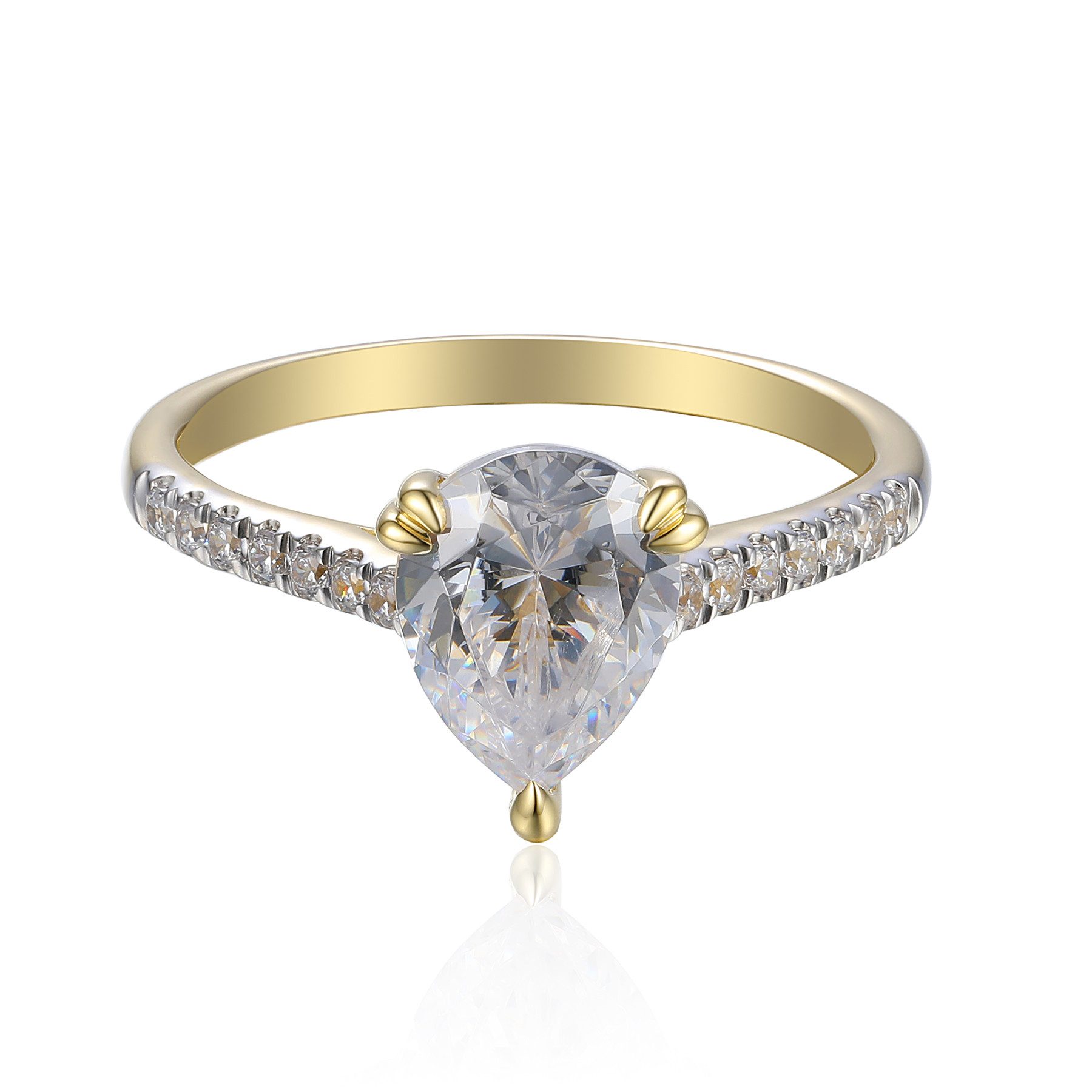 Stella-Jewellery Solitärring 585er Gelbgold Damenring Solitair m. Zirk. Tropfen (Ring mit Zirkonia (Tropfenschliff) und Seitensteinen, Zirkonia - inkl. Etui), Tropfenschliff