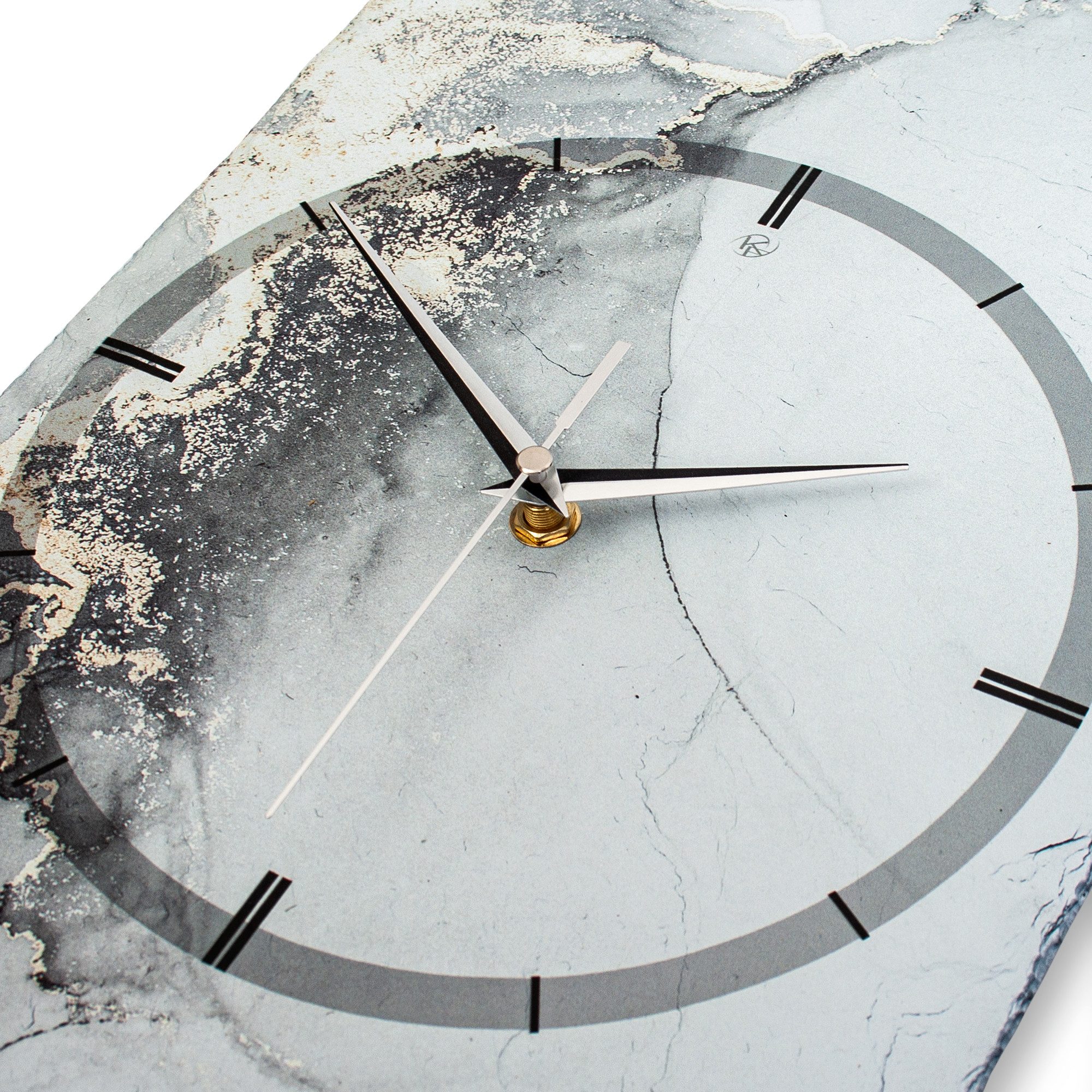 Kreative Feder Wanduhr Designer-Wanduhr aus Stein (Schiefer) mit flüsterleisem Uhrwerk (ohne Ticken; außergewöhnlich & modern; Größe ca. 50x25cm)