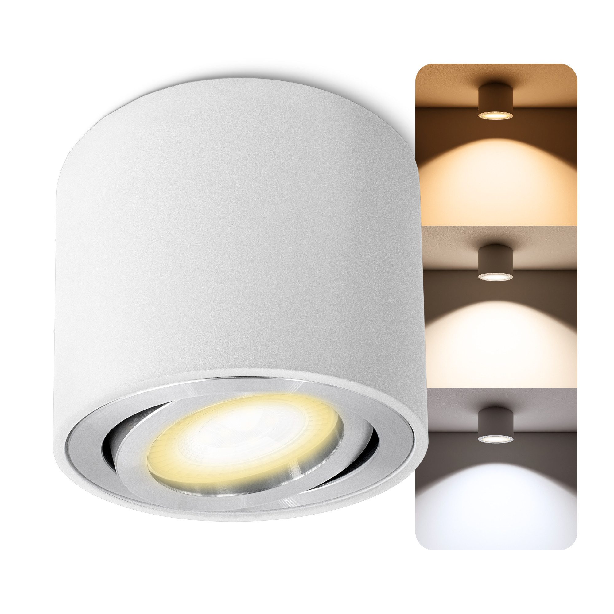 SSC-LUXon LED Aufbaustrahler CELI-2W Aufbaustrahler schwenkbar rund weiß Spot LED GU10 LumiFLEX, Warmweiß bis Tageslicht