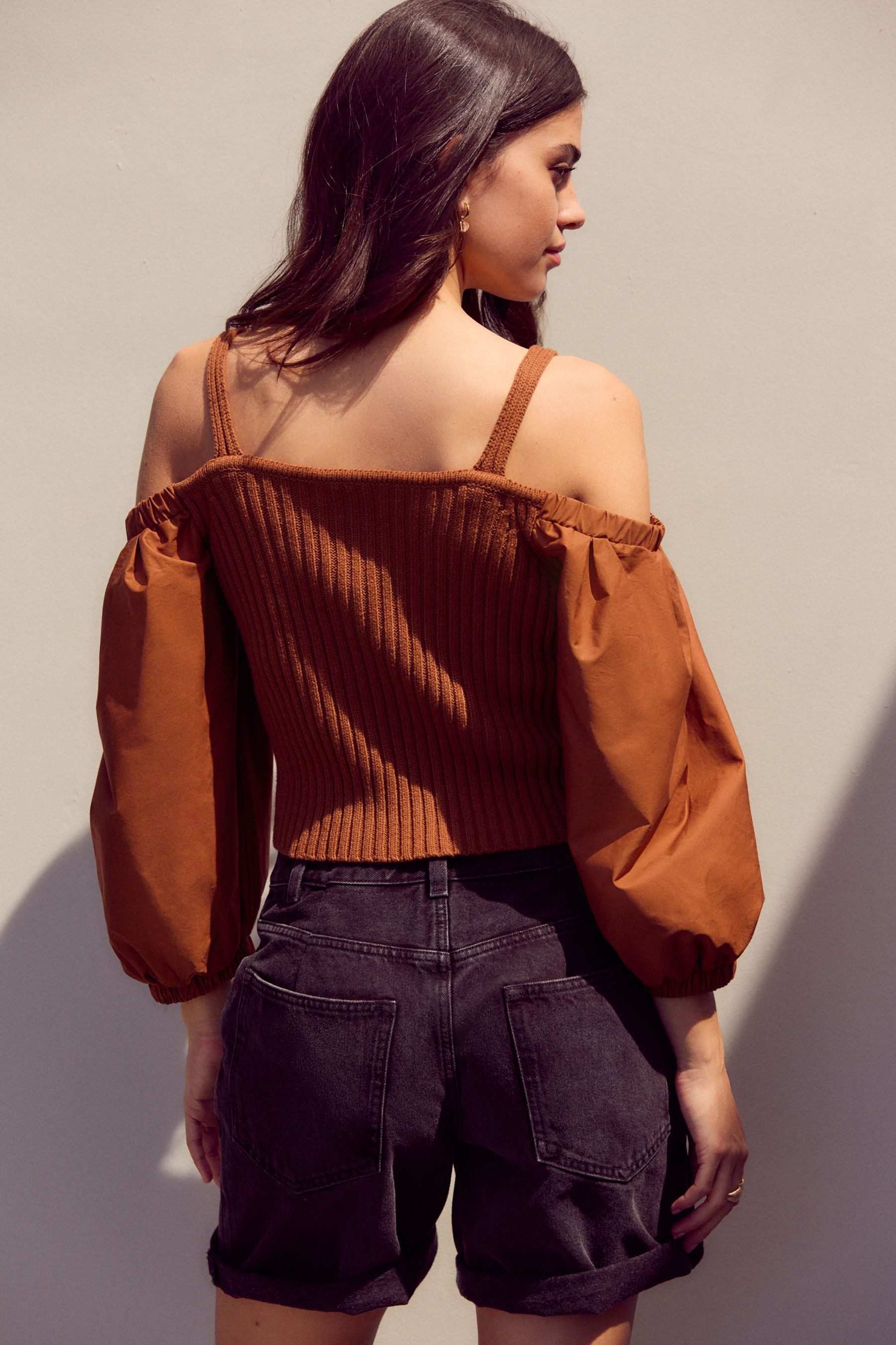 Next Strickpullover Schulterfreies Stricktop mit Volumenärmeln (1-tlg) günstig online kaufen