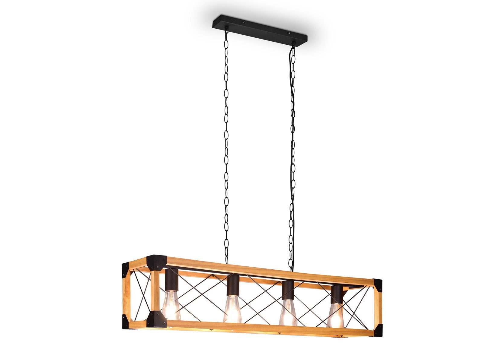 TRIO Leuchten LED Pendelleuchte, LED wechselbar, Warmweiß, Holz-Balken Holzlampe Esstisch-Lampe hängend über Kücheninsel B: 100cm