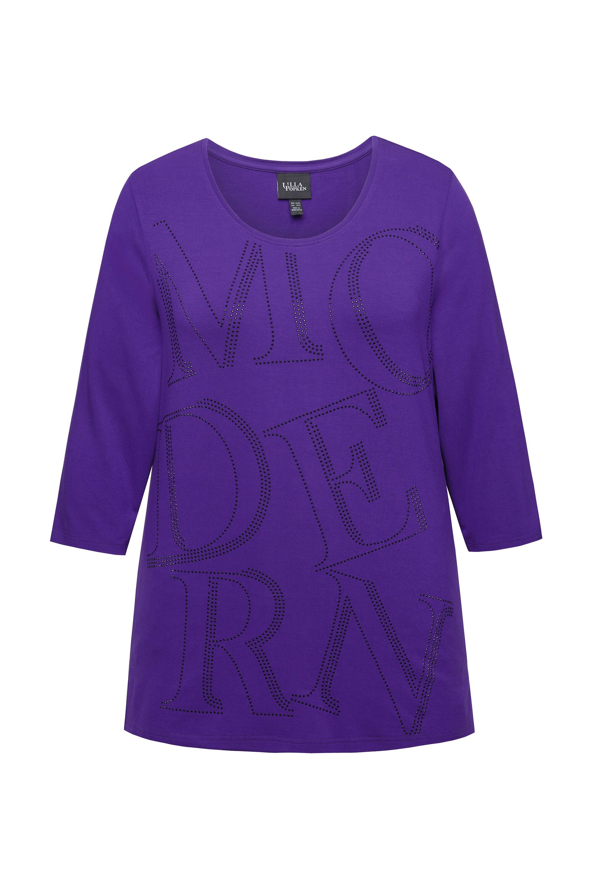 Ulla Popken T-Shirt Shirt Glitzer-Buchstaben Classic Rundhals 3/4-Arm günstig online kaufen