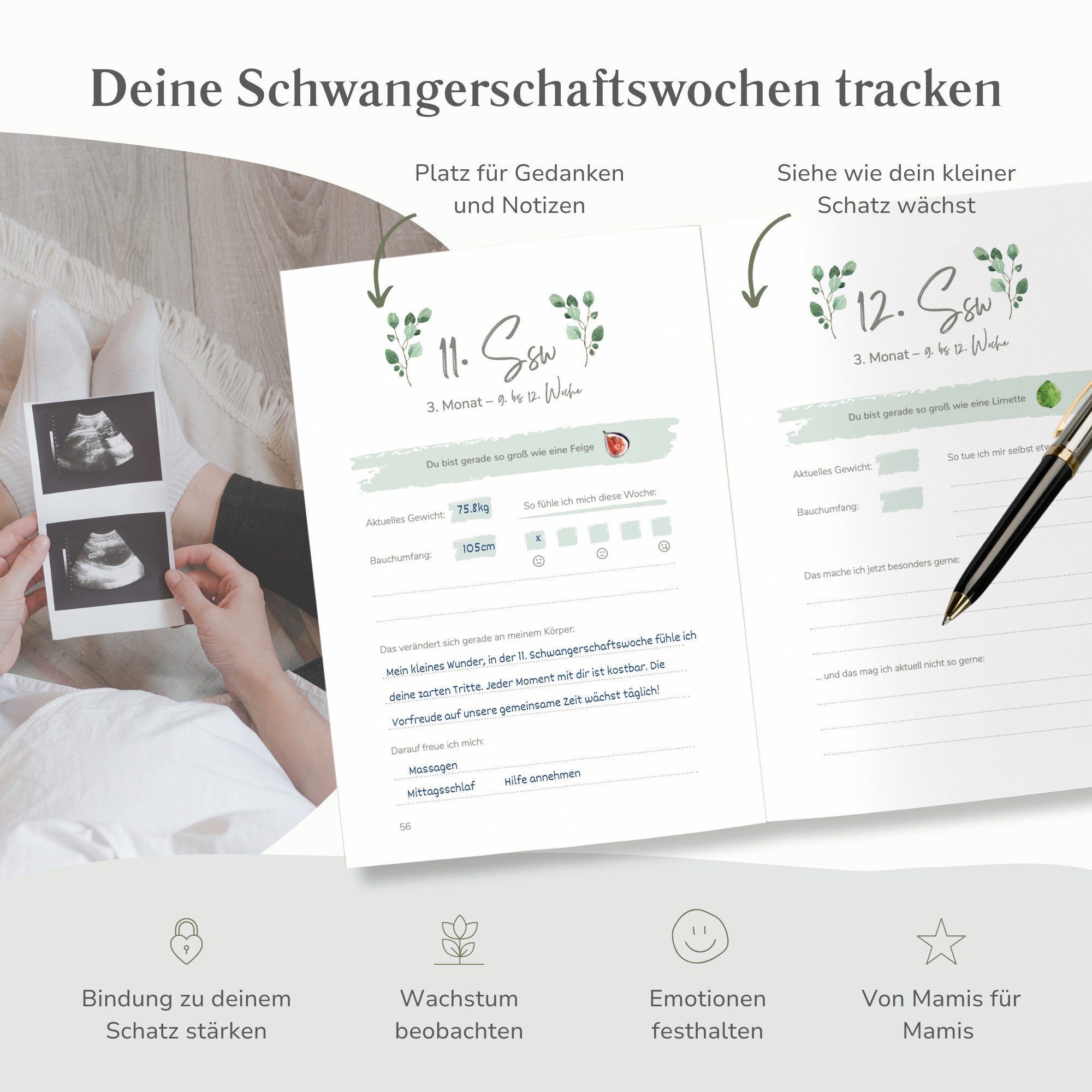 MeinBaby123® Tagebuch Schwangerschaft, Geschenke für Schwangere, Schwangerschafts Journal, Schwangerschaftsbuch "Liebe im Bauch" vergoldet – Bild 4 von 5