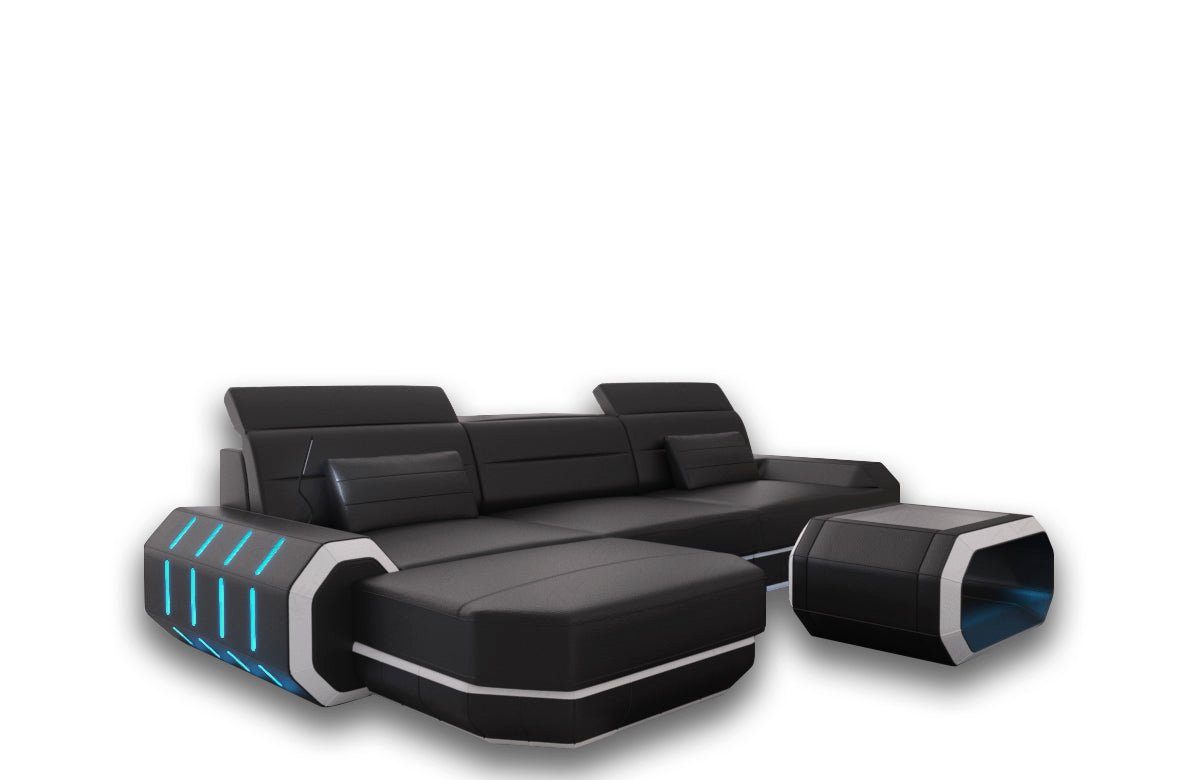 Sofa Dreams Ecksofa Sofa Ledersofa Roma L Form Leder Sofa Ledercouch, Couch, mit LED, wahlweise mit Bettfunktion als Schlafsofa, Designersofa