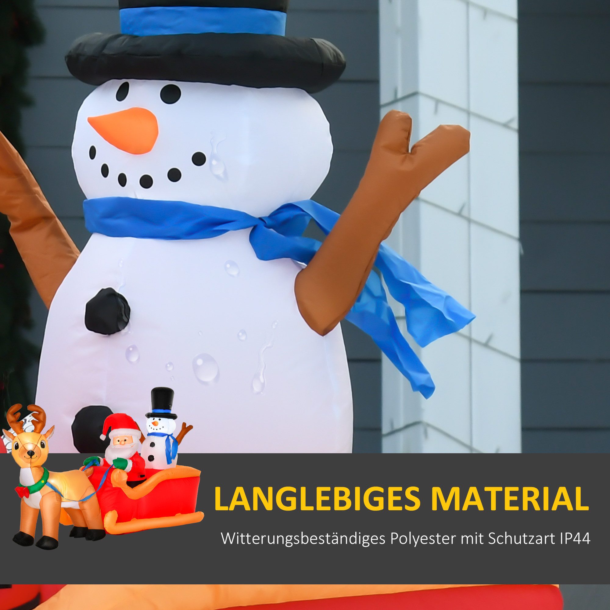 HOMCOM Weihnachtsfigur Aufblasbarer Weihnachtsmann, Weihnachtsdekoration mit LED für Außen (mit LED, Weihnachtsdekoration), Aufblasbarer Weihnachtsmann auf Schl – Bild 5 von 5