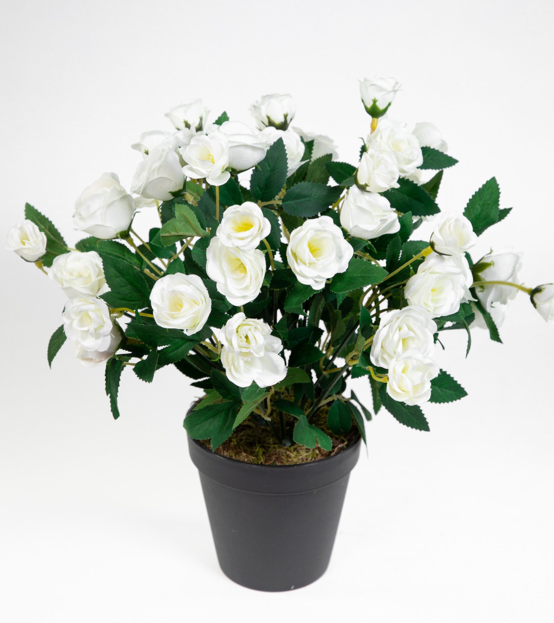 Kunstblume Rosenbusch 30cm im Topf ZF Rosenstrauch Kunstpflanze künstliche Blumen Rosen, Seidenblumen Roß, Höhe 30 cm, Weiß