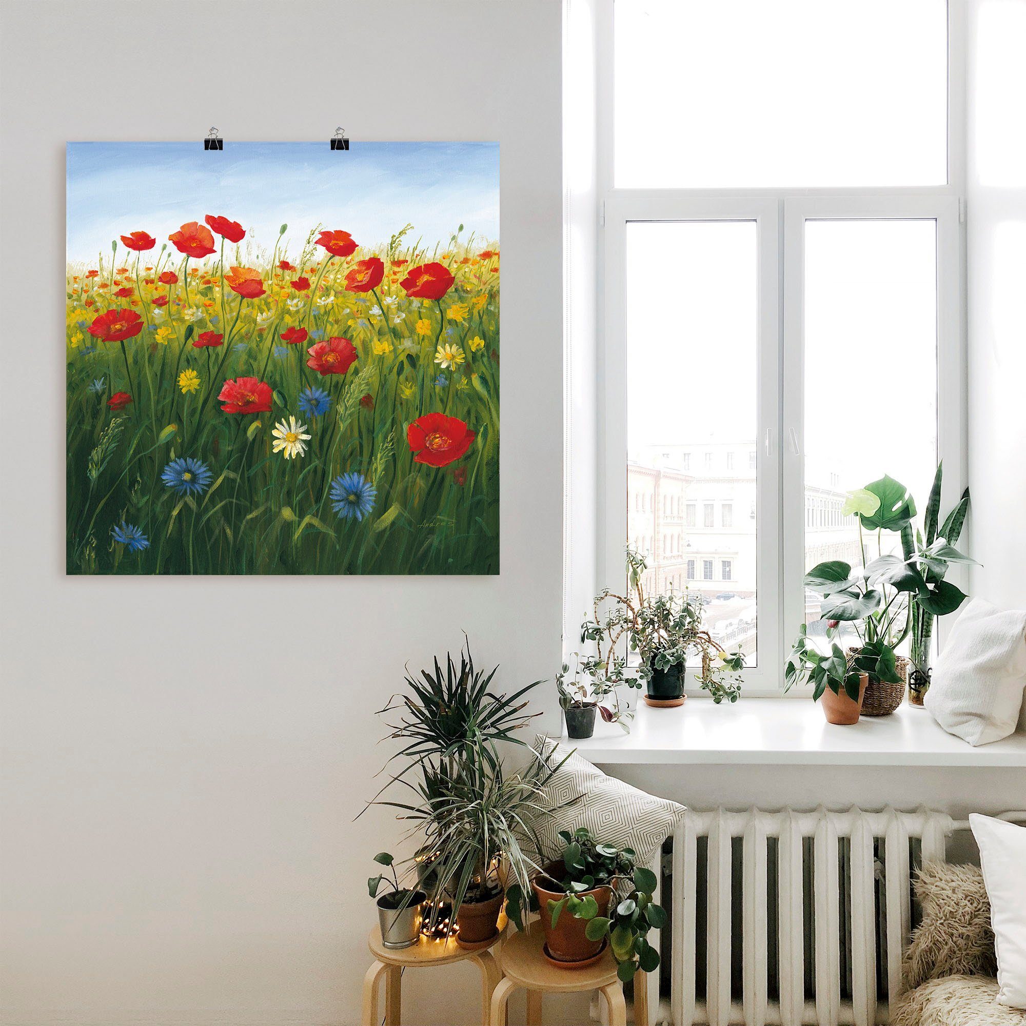 Artland Wandbild Mohnblumen in St), Poster Leinwandbild, Blumenwiese Alubild, versch. oder als Wandaufkleber (1 I, Landschaft Größen
