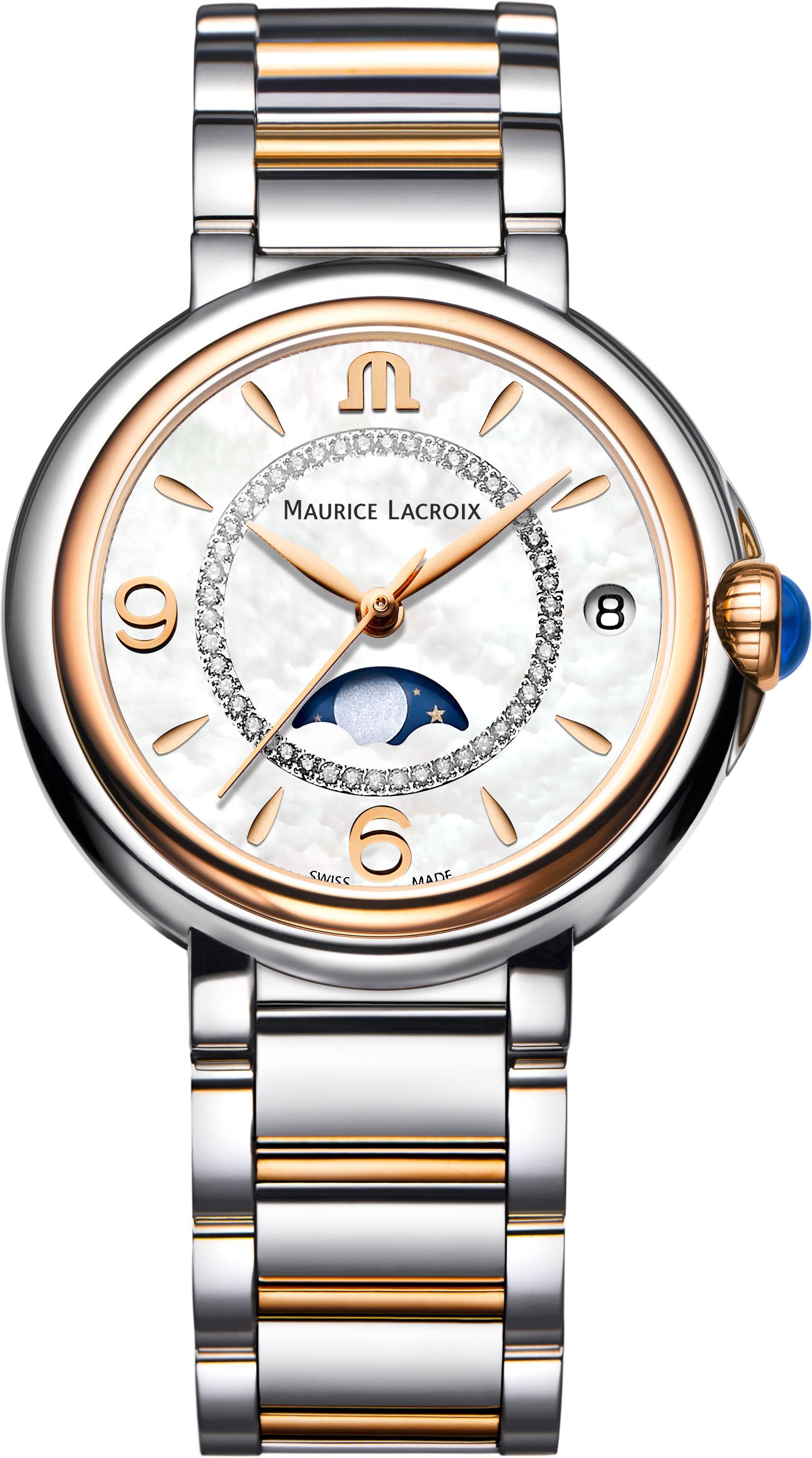 MAURICE LACROIX Quarzuhr FIABA MOONPHASE, FA1084-PVP13-150-1, Armbanduhr, Damenuhr, Diamanten, Mondphase, Swiss Made