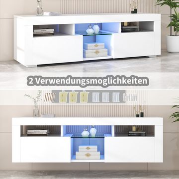 EXTSUD TV-Schrank Modernes 140 cm großes weißes TV-Schrank mit LED-Beleuchtung