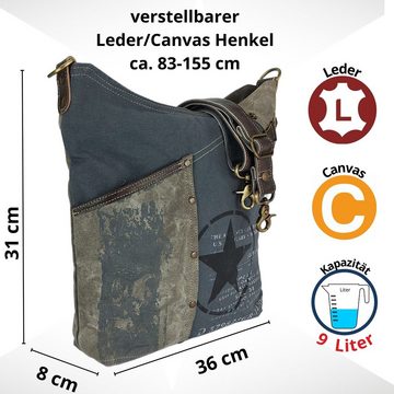 Sunsa Umhängetasche Damen Canvas Schultertasche Vintage Crossbody Hobo Tasche Handtasche, echt Leder, mit abnehmbaren Umhängeriemen