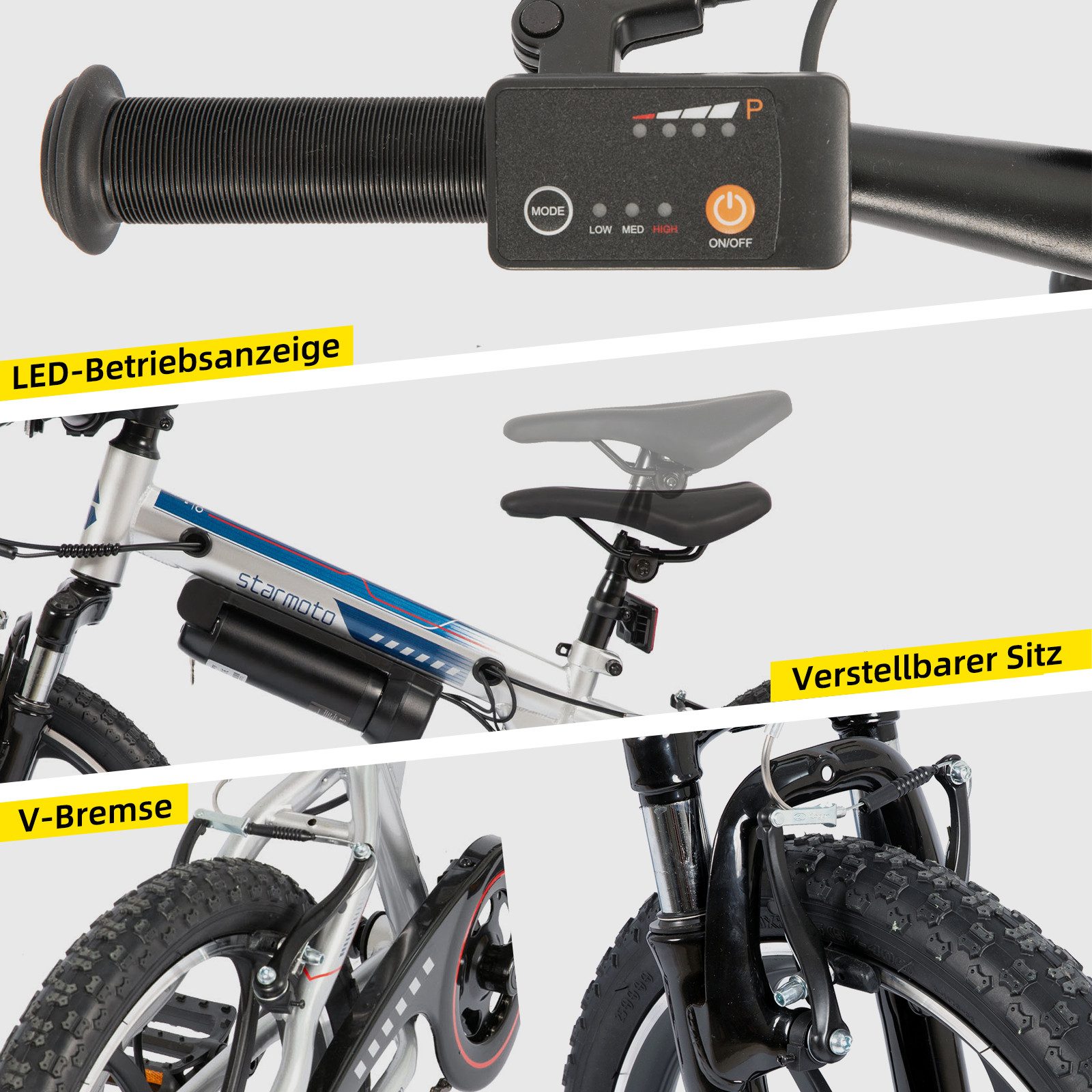 HILAND E-Bike 20 Zoll Pendler E-Bike mit 2 Fahrmodi & Einstückrahmen