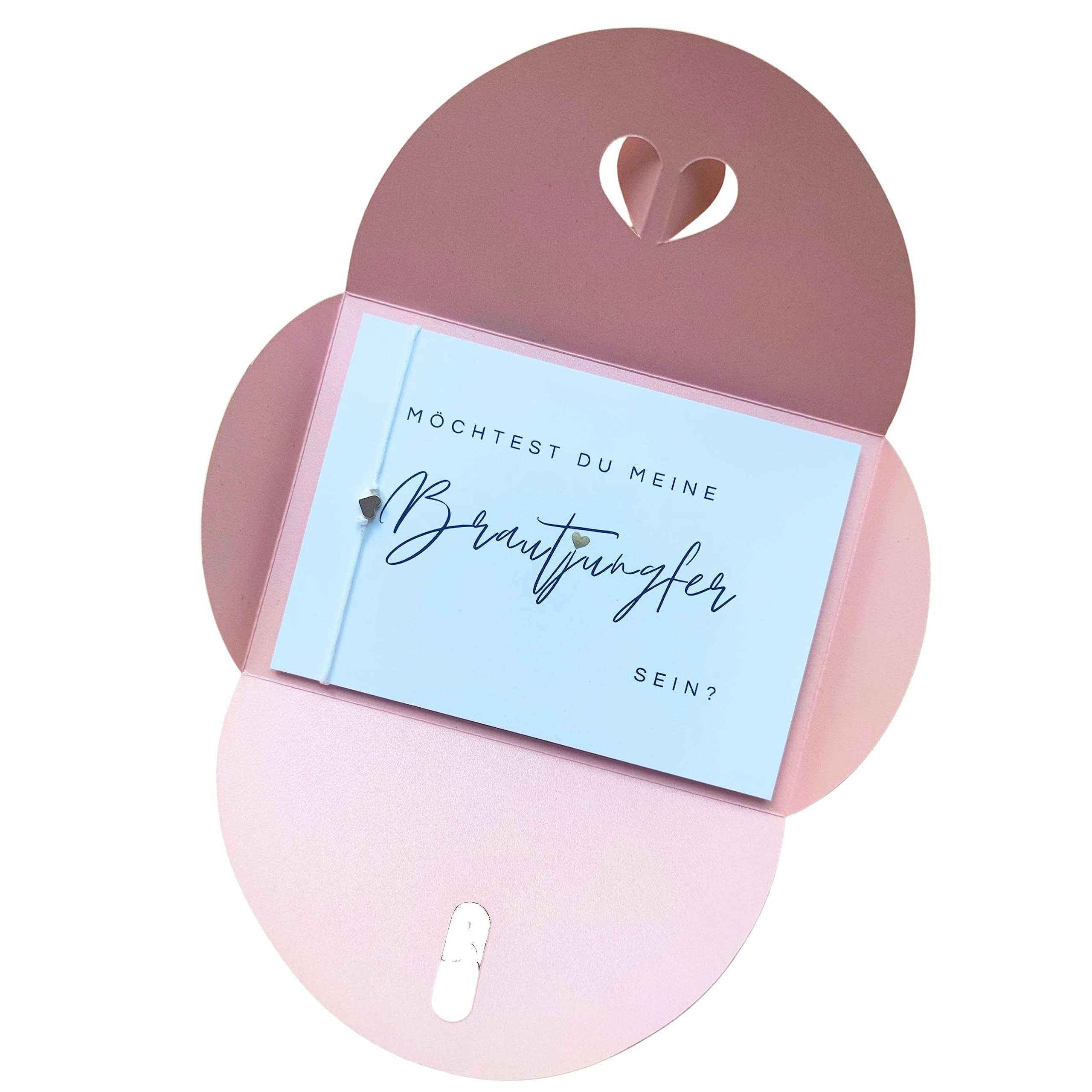 Briefzauber Hochzeitskarte Brautjungfer fragen - Karte mit Armband & Herzumschlag