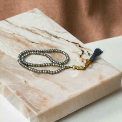 Aymasal Perlenkette 99 tlg. Gebetskette Tesbih Tasbih 99 Perlen Kettenanhänger Islam Gebet, 99 Perlen, getrennt bei je 33 durch Zwischenstück