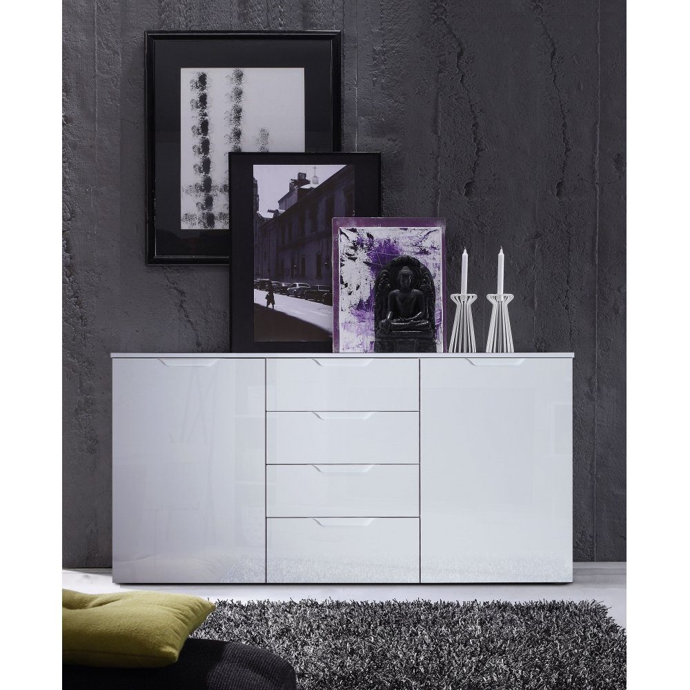 Forte Möbel Kommode SIENNA Weiß Glanz Kommode Sideboard Schubladen Beistellkommode