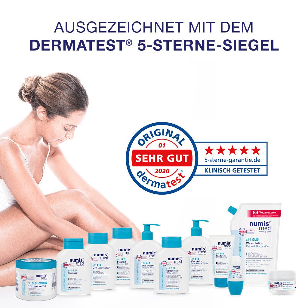 numis med Körperbutter Panthenol Creme 1200 ml, empfindliche Haut - Körpercreme pH 5.5, 3-tlg.