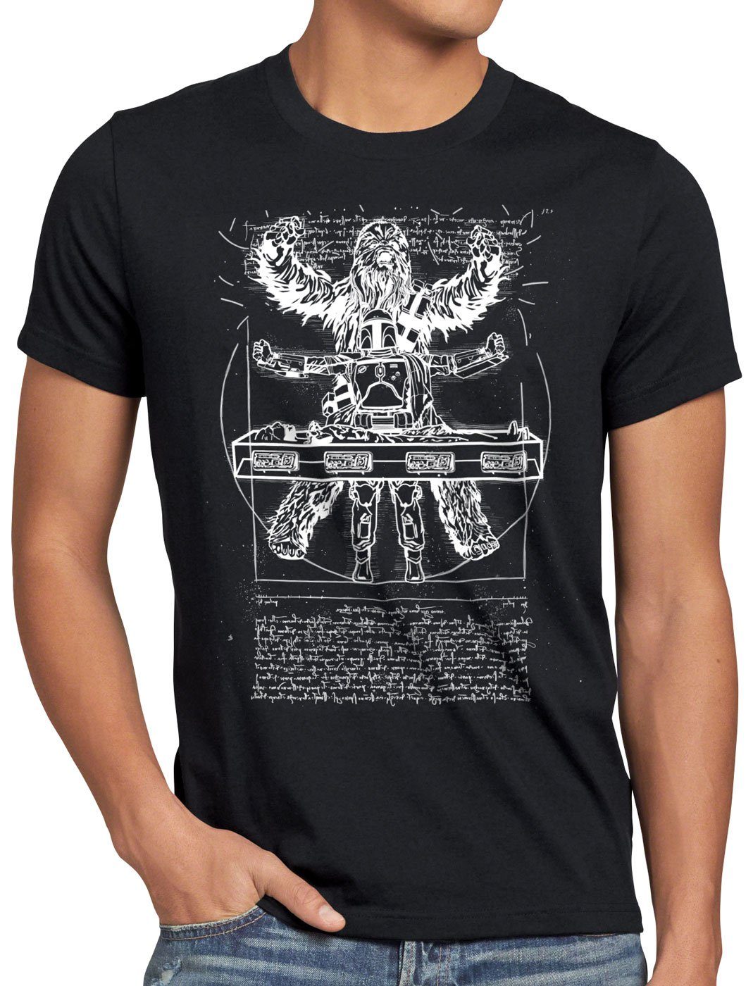 style3 Print-Shirt Herren T-Shirt fett Wookiee schwarz Vitruvianischer mandalorian boba
